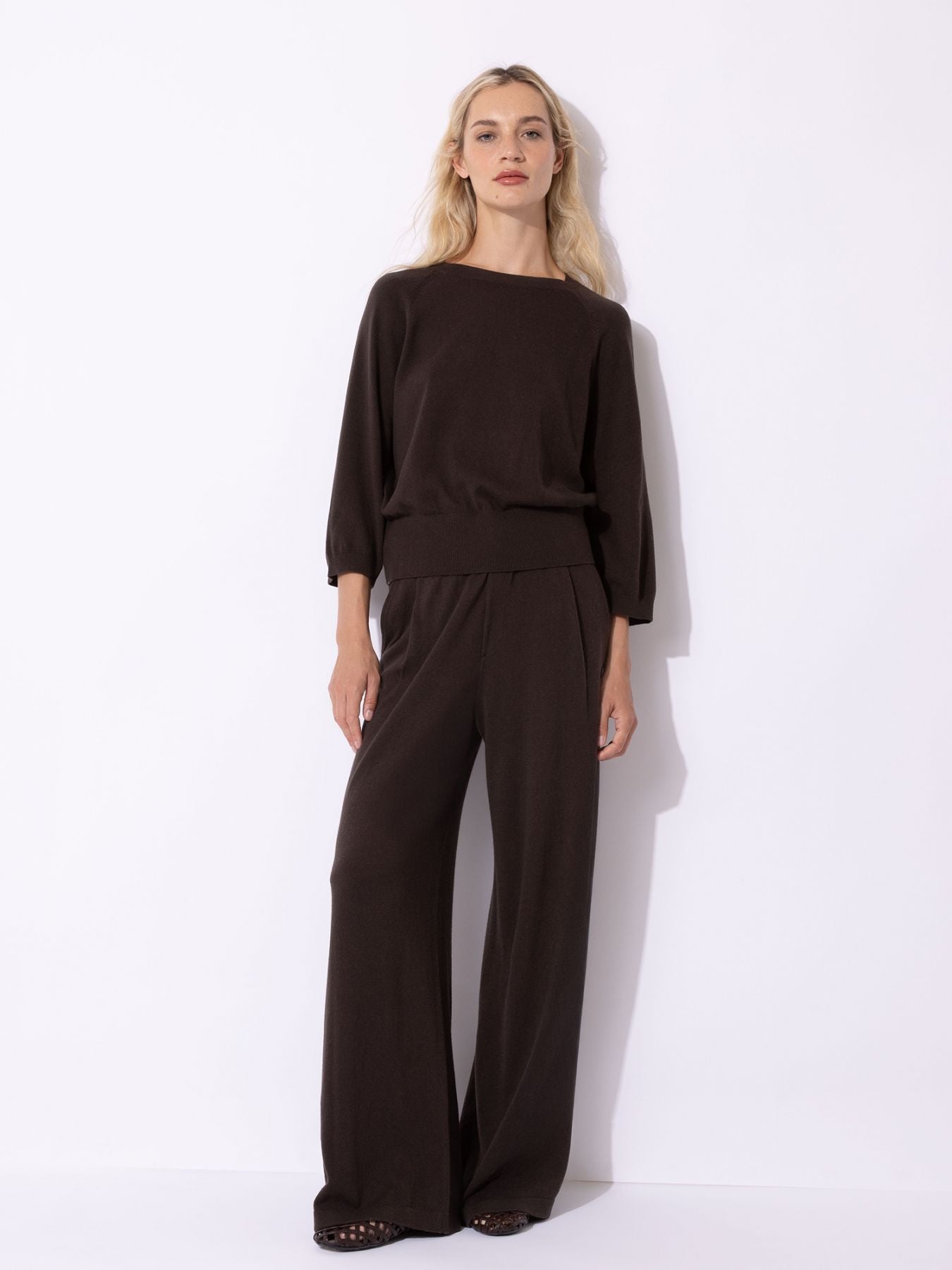 FTC Cashmere 3/4-ærme Sweater Espresso