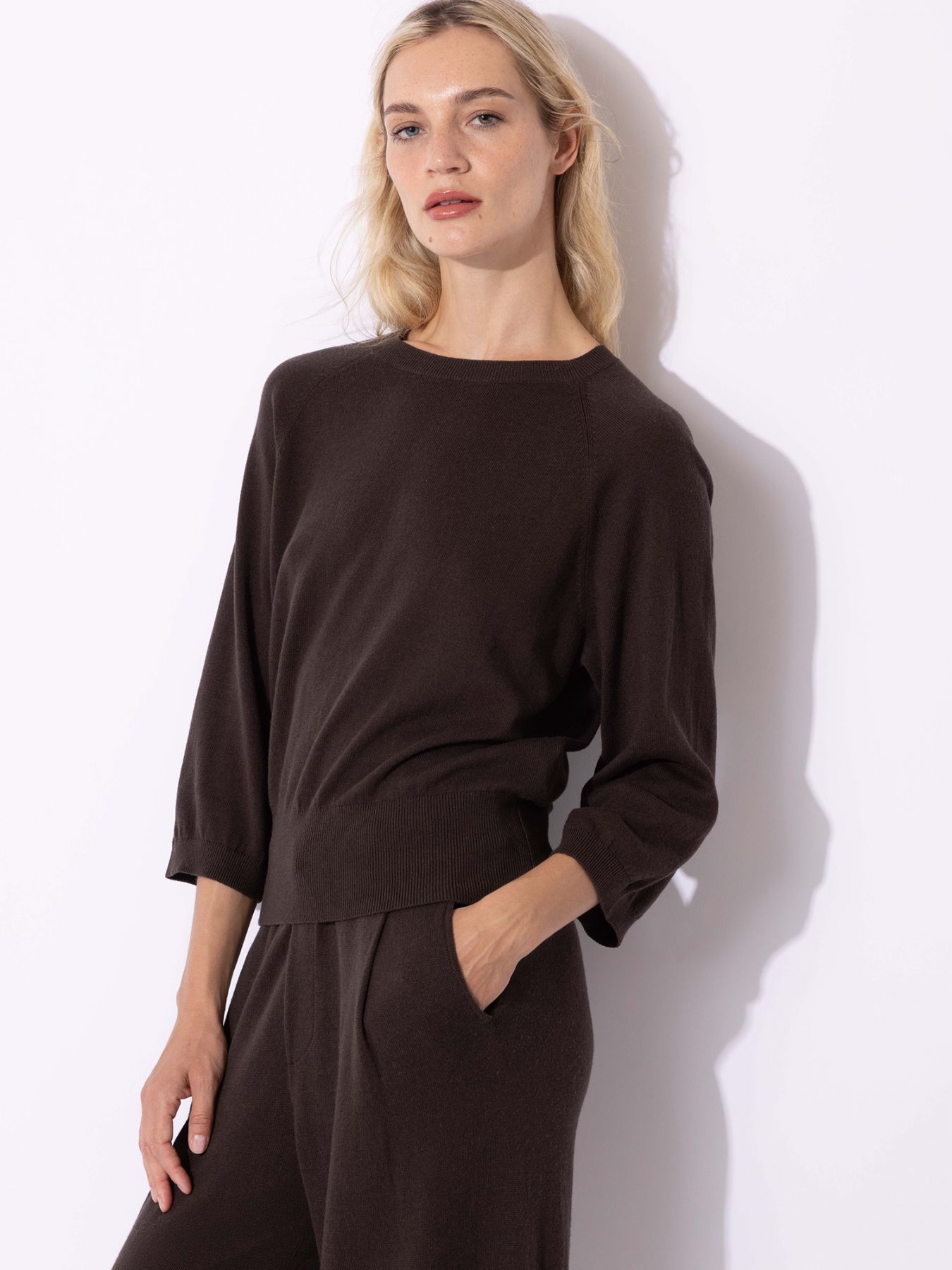 FTC Cashmere 3/4-ærme Sweater Espresso