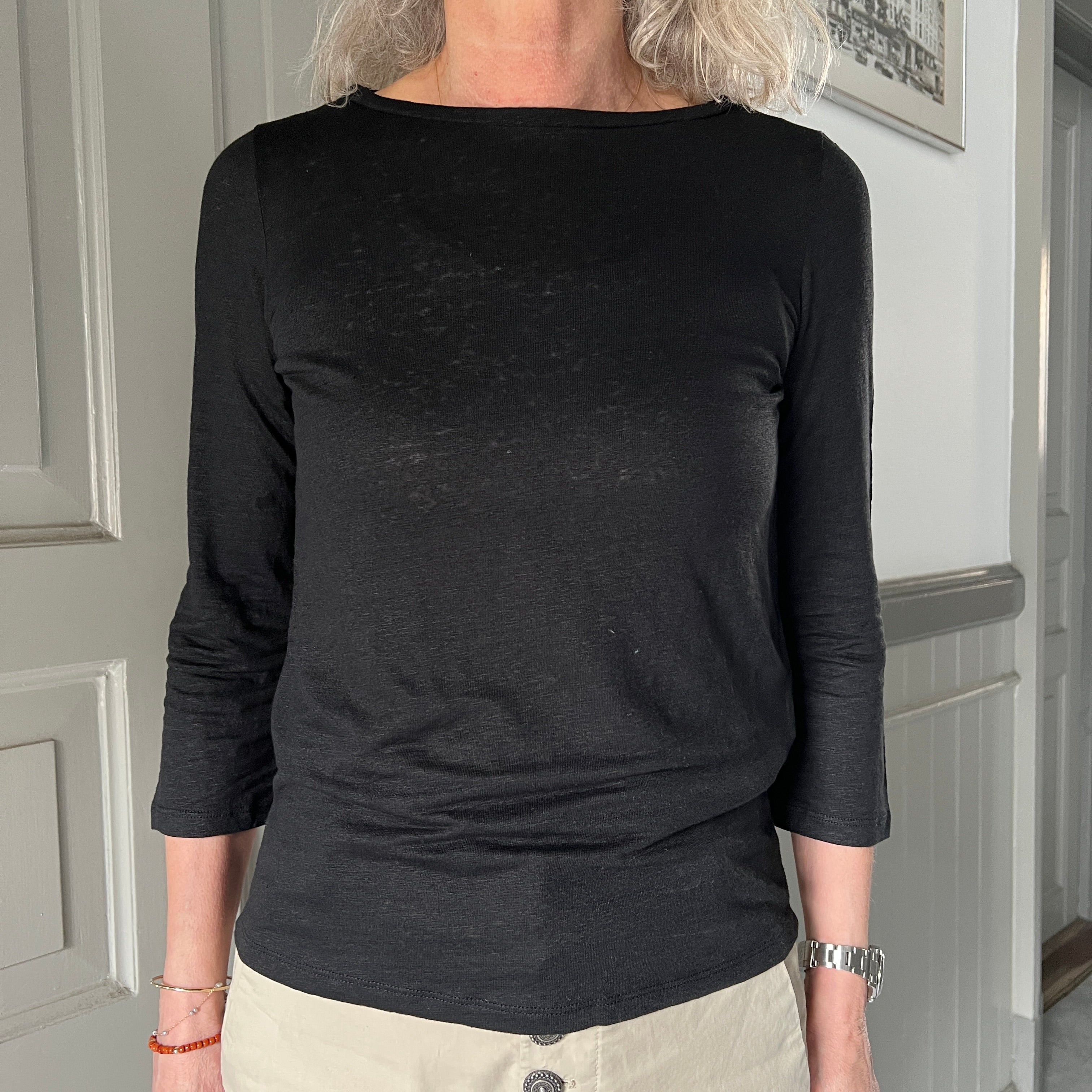 Majestic Filatures 3/4-ærmer Hør T-shirt Noir
