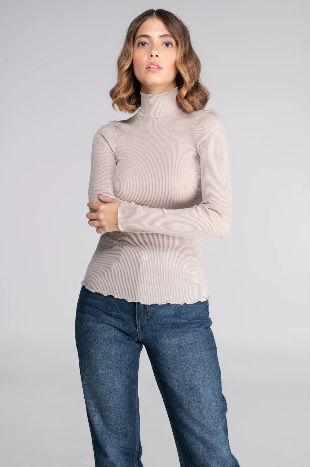 Oscalito Langærmet Bluse m. Mock turtleneck beige