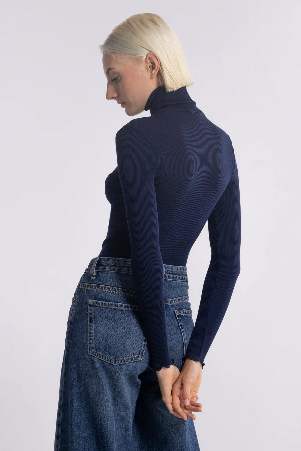 Oscalito Langærmet Bluse m. Rullekrave Navy