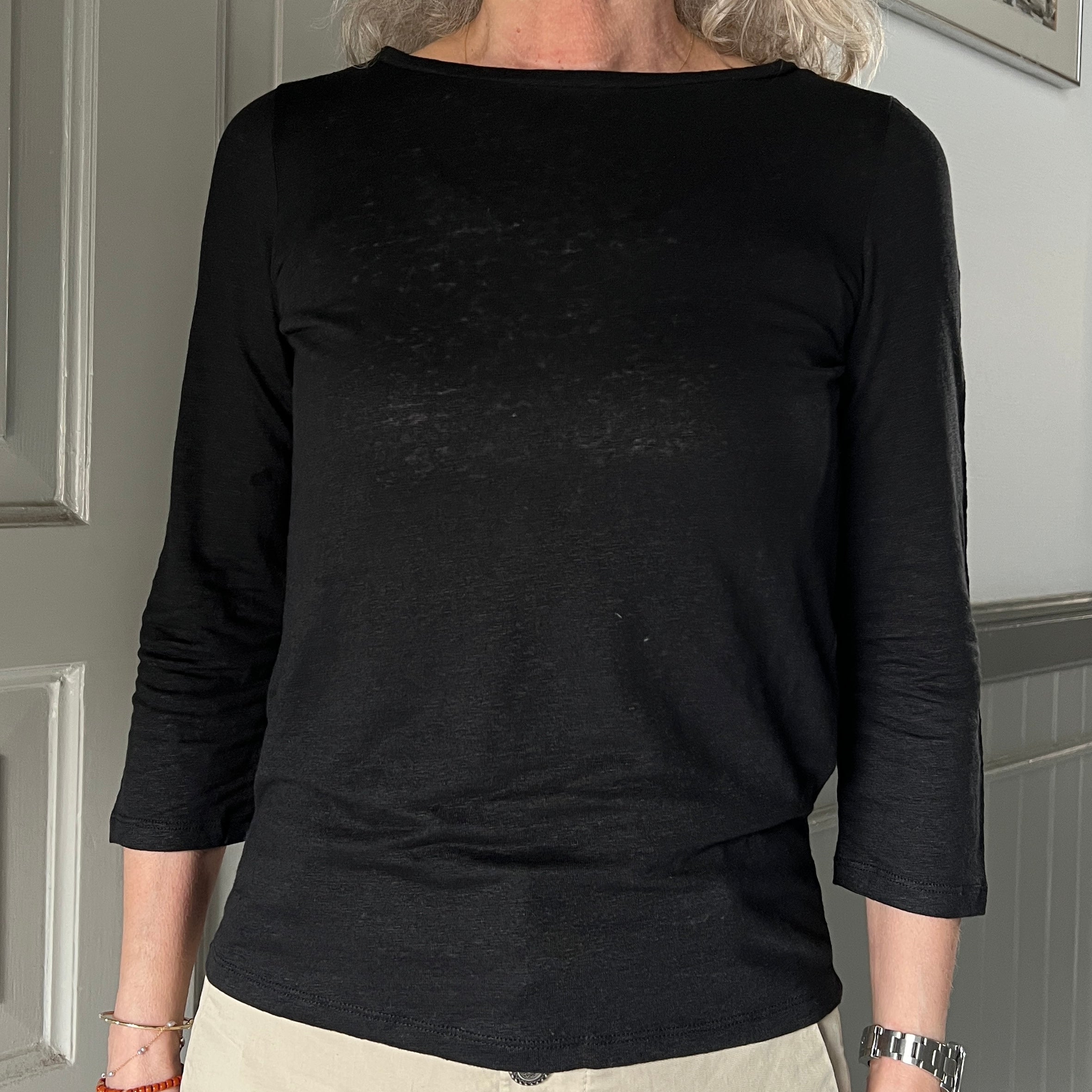 Majestic Filatures 3/4-ærmer Hør T-shirt Noir