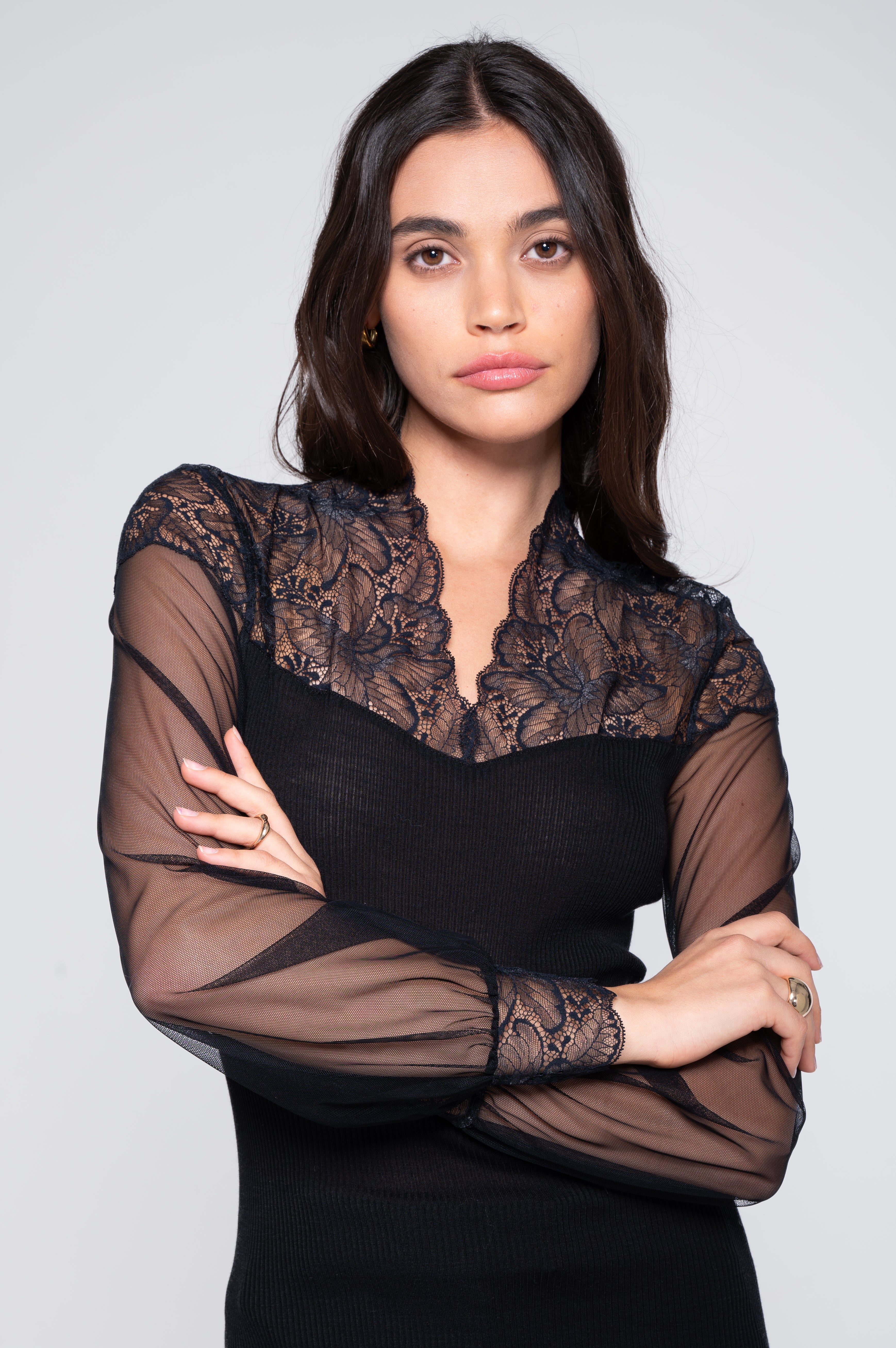 Oscalito Langærmet Blonde Bluse Sort