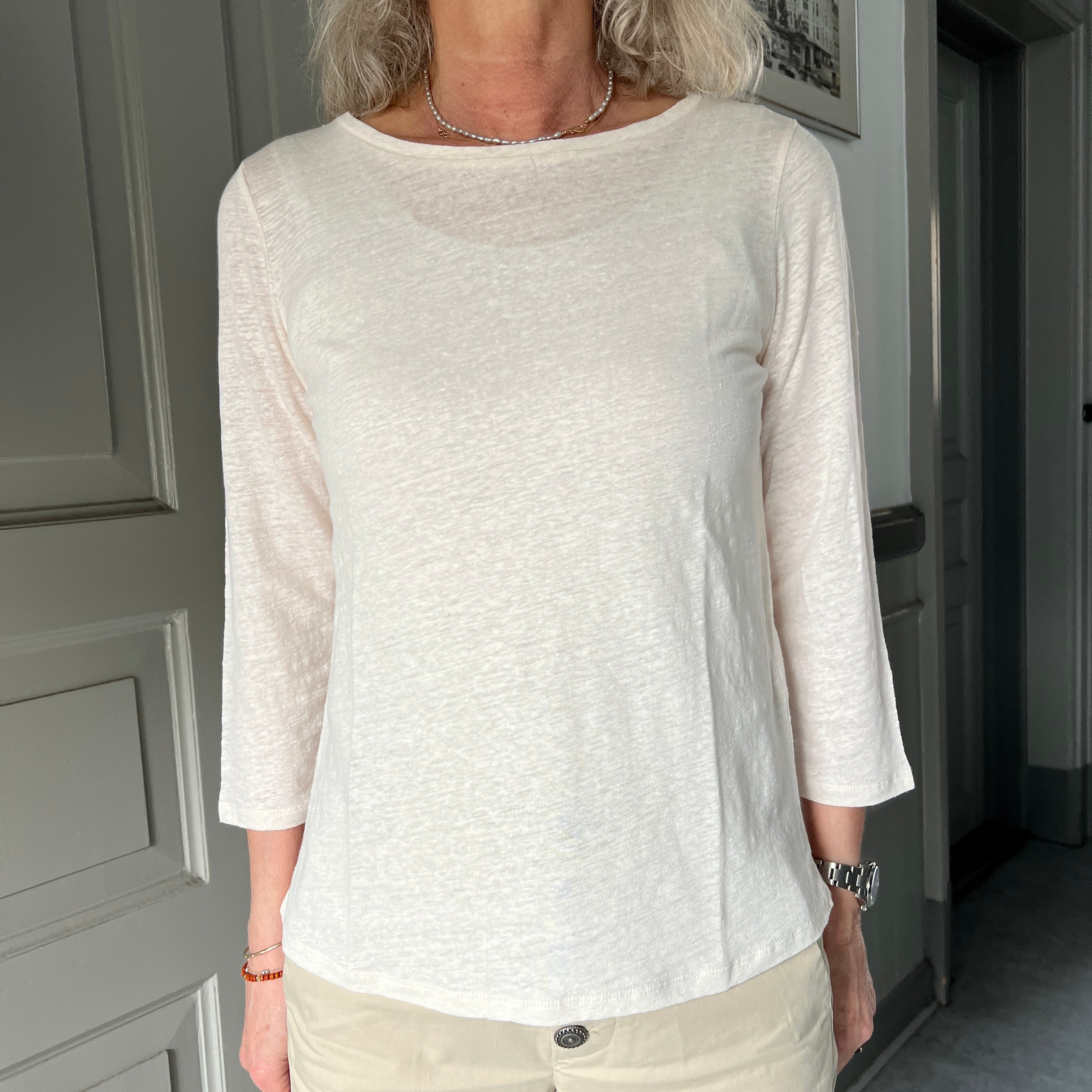Majestic Filatures 3/4-ærmer Hør T-shirt Cream