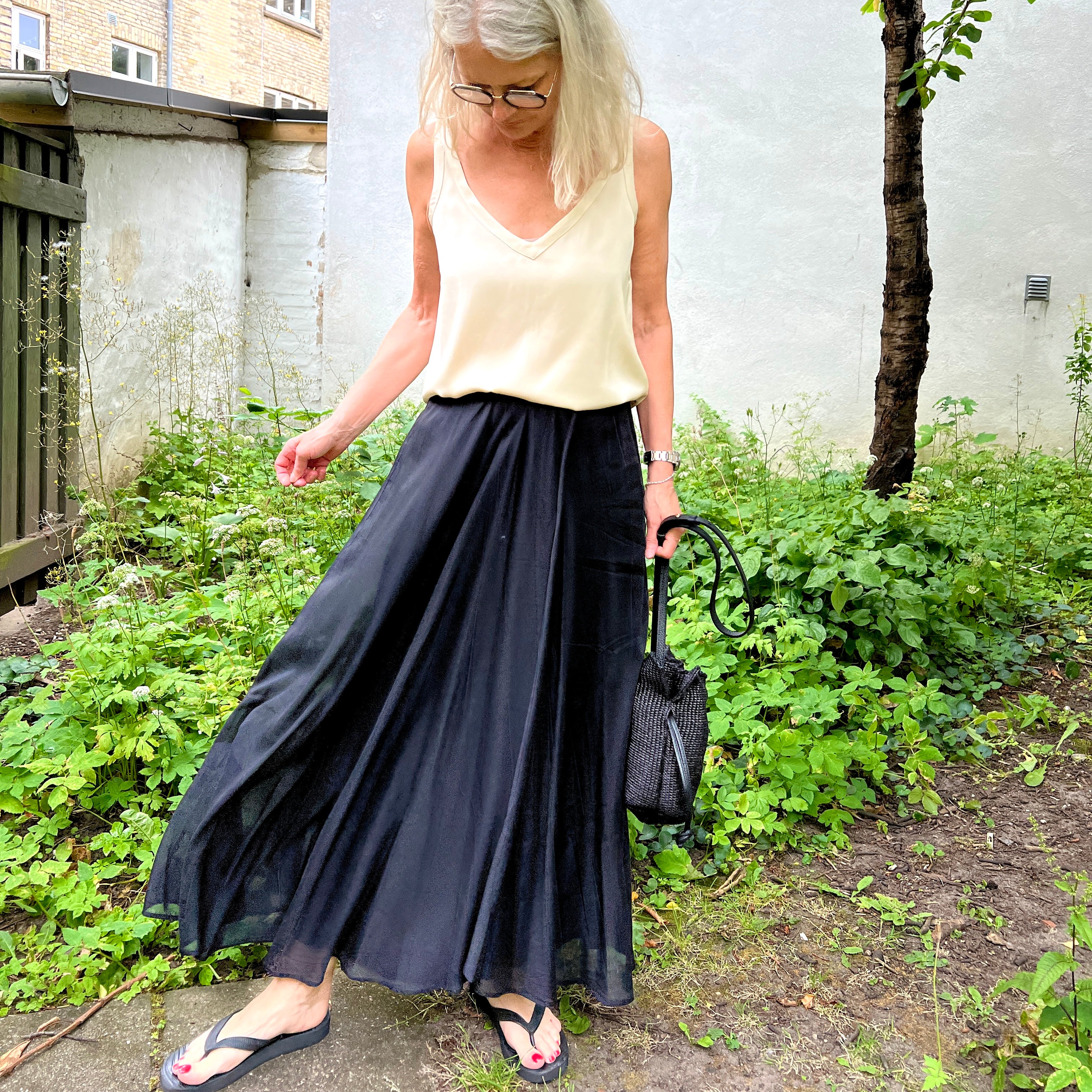 Forte Forte 14121 Cotton Silk Voile Skirt Nero