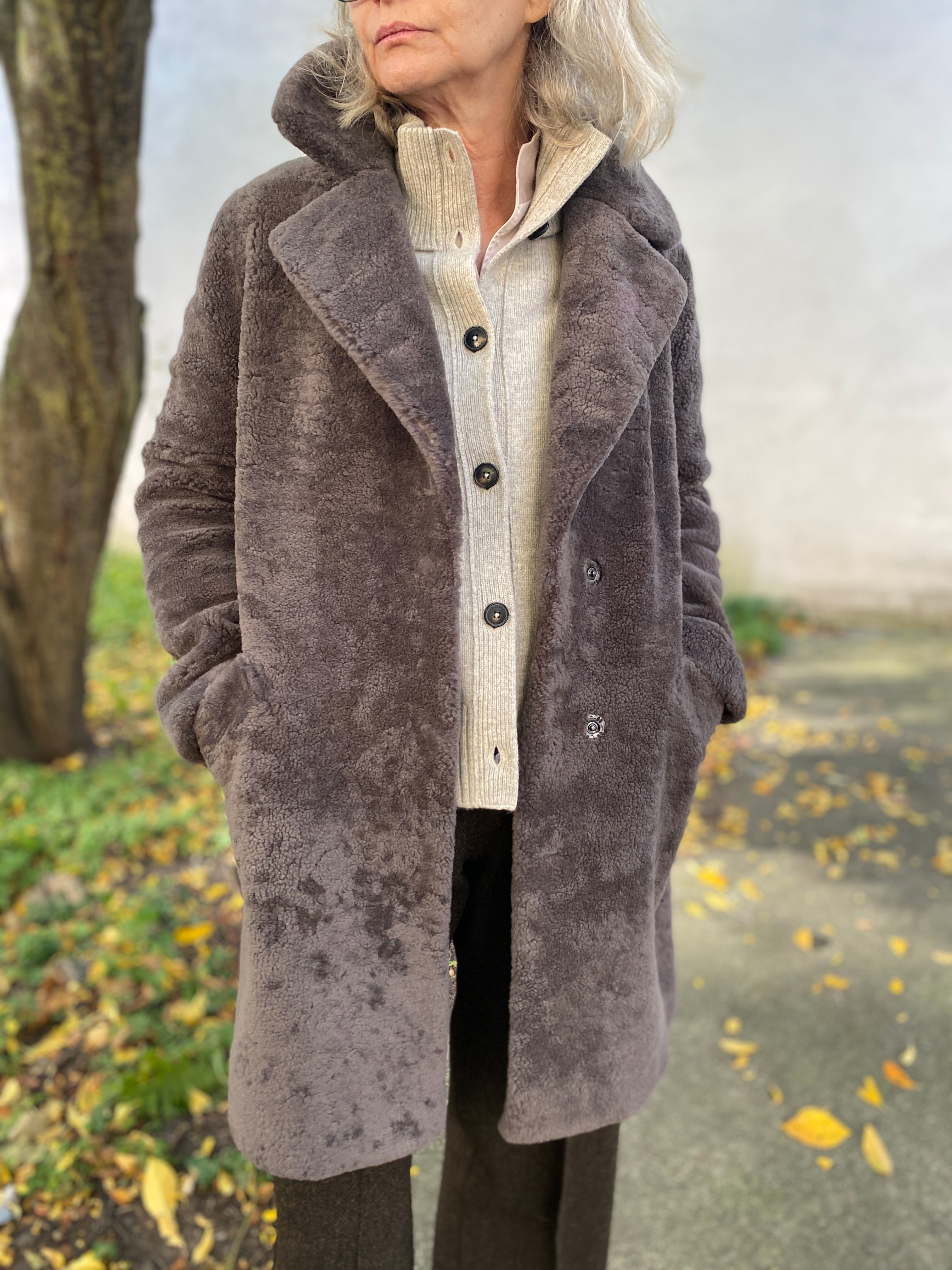 Levinsky April Curly Lamb Coat Taupe