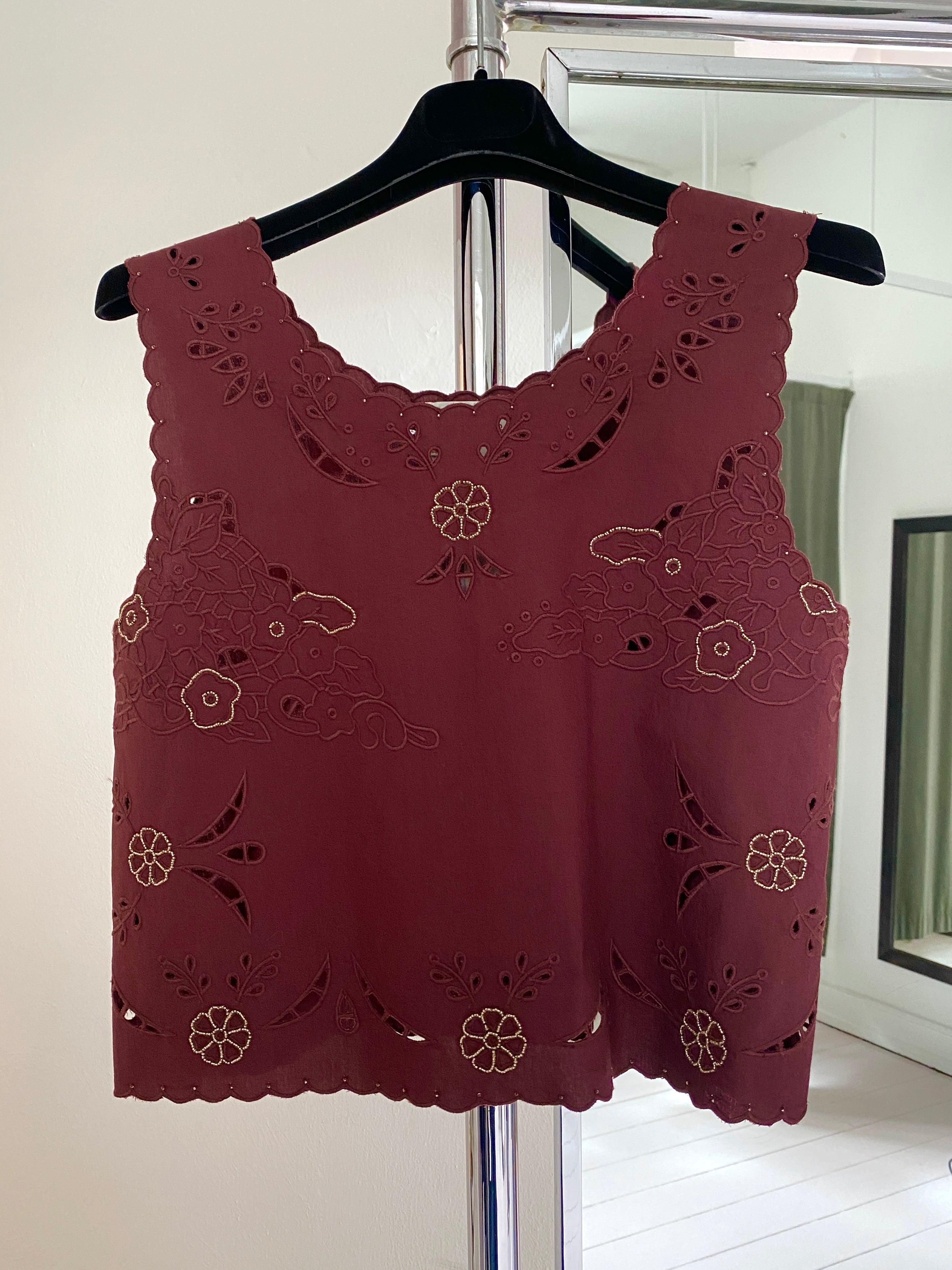 Forte Forte 14846 Poplin Top w. Lace & Glass Embroidery