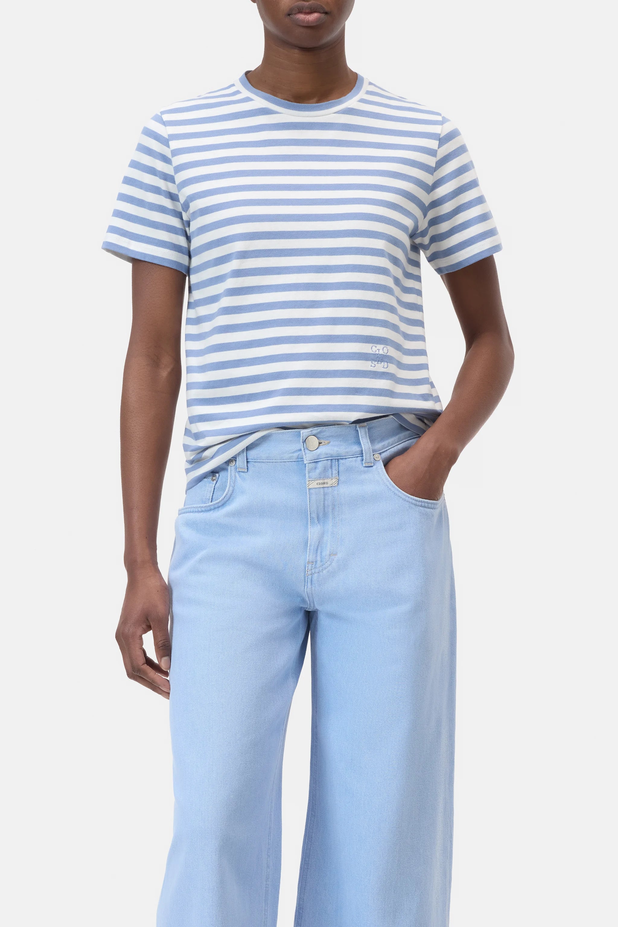 Closed Basic T-shirt Stribet Stone Blue