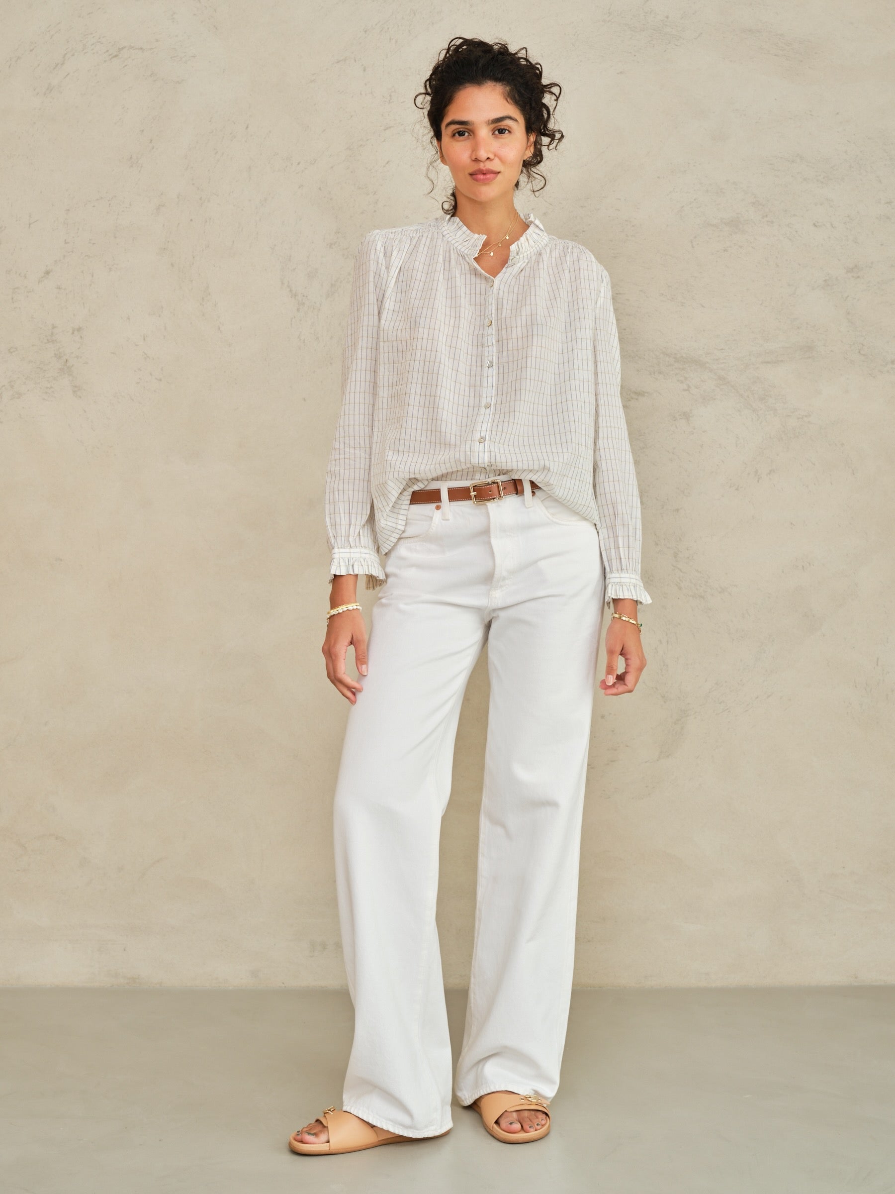 M.A.B.E. Chrissie Top Ecru Check