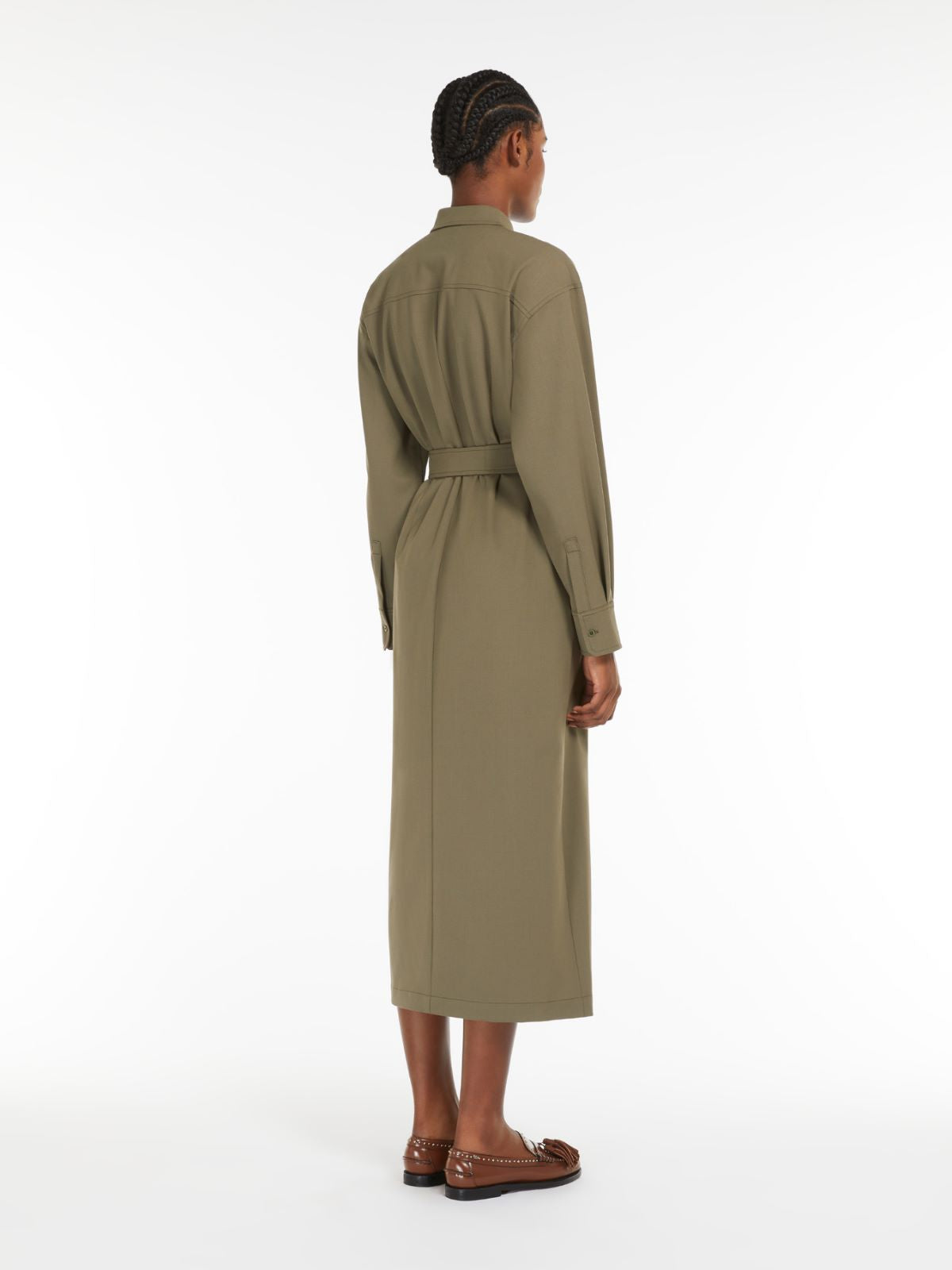 Max Mara Weekend Clown Uld Skjortekjole Kaki