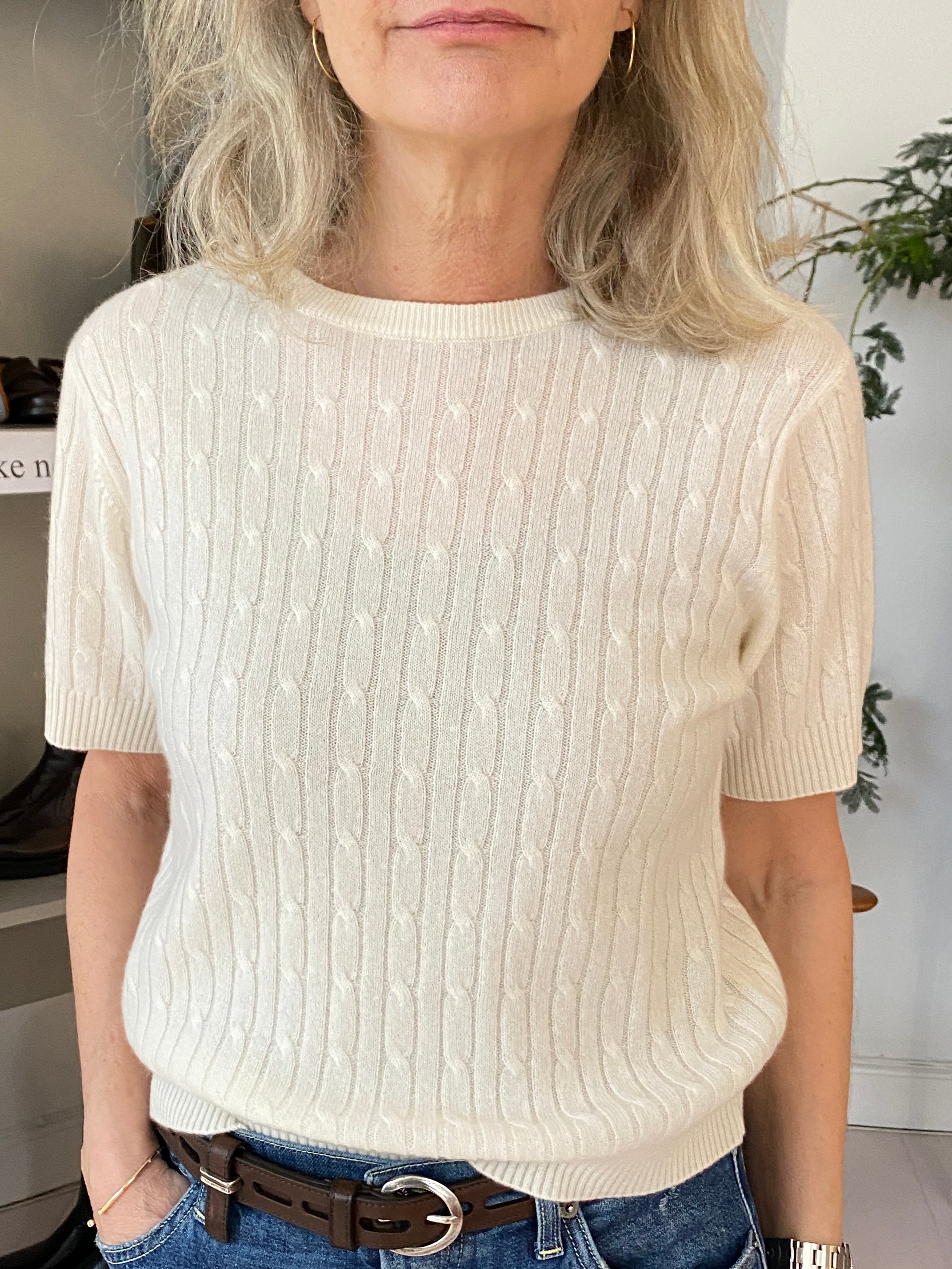 People's Republic of Cashmere Cableknit Blouse Cloud