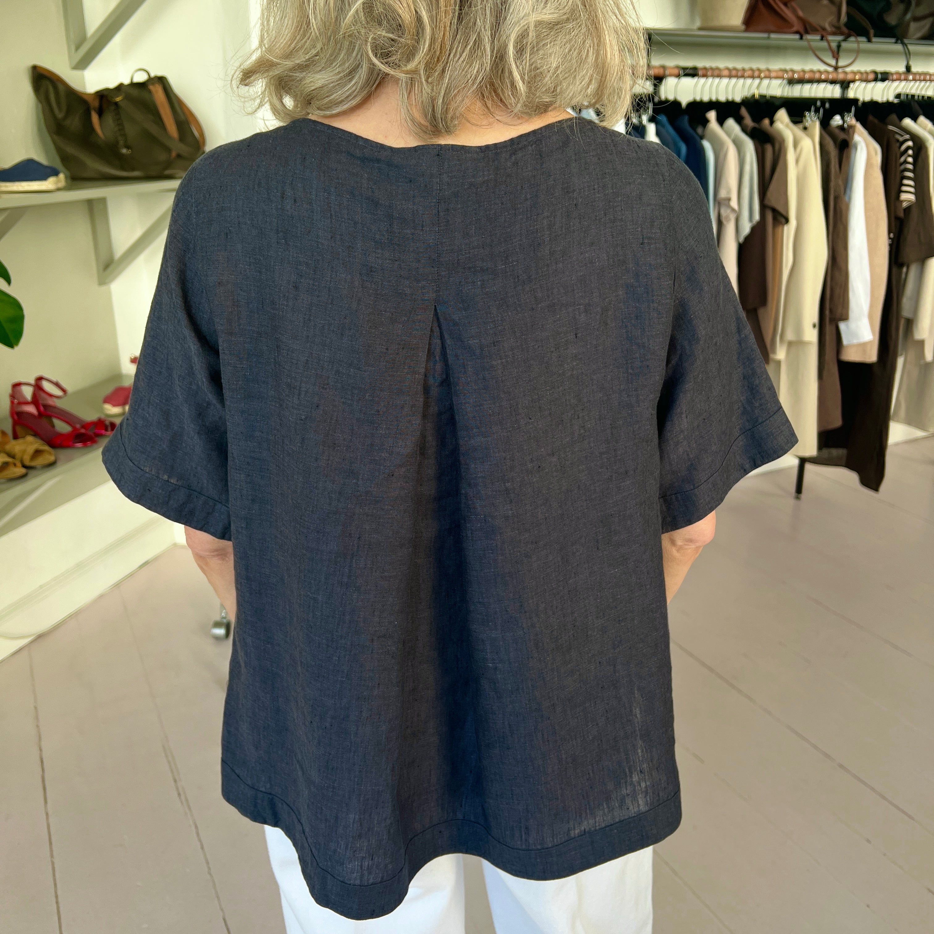 Xacus Fiamma Hør Bluse Mørkeblå