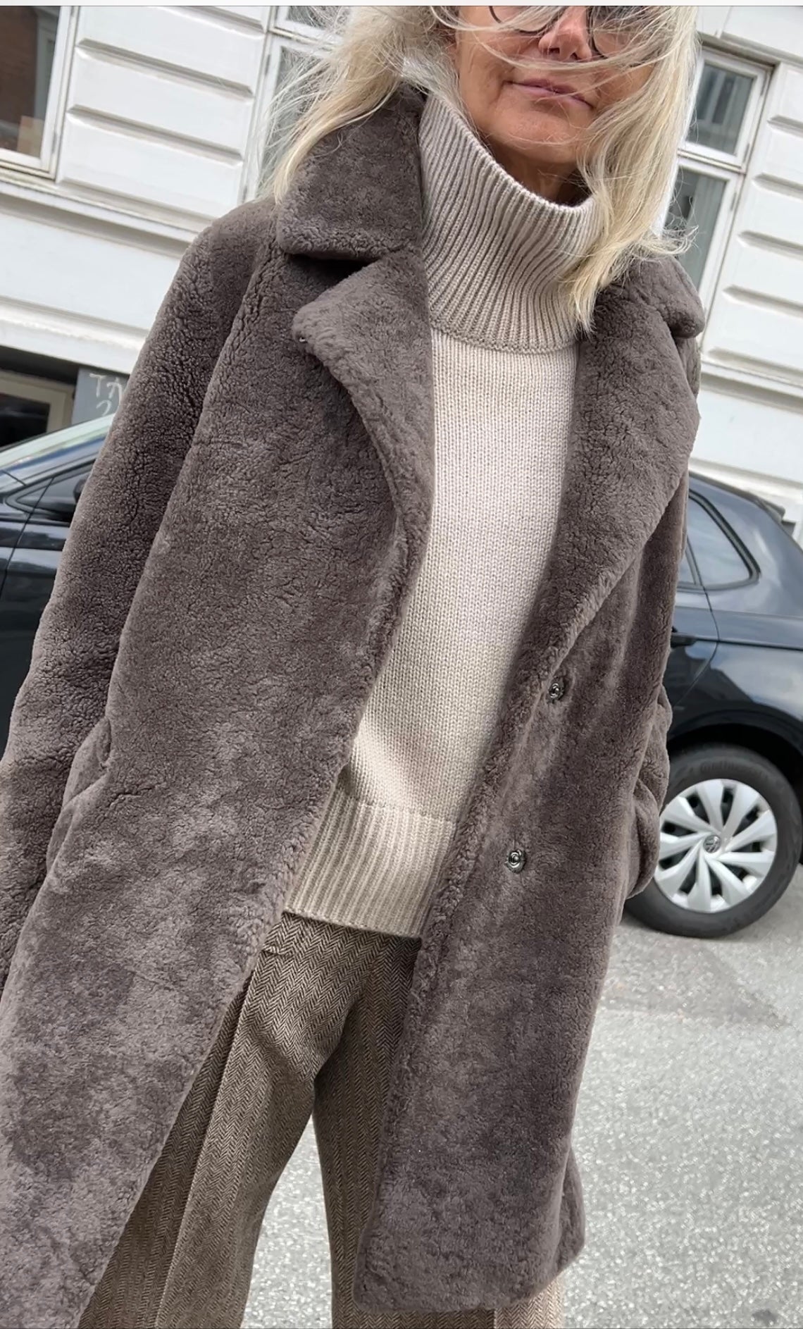 Levinsky April Curly Lamb Coat Taupe