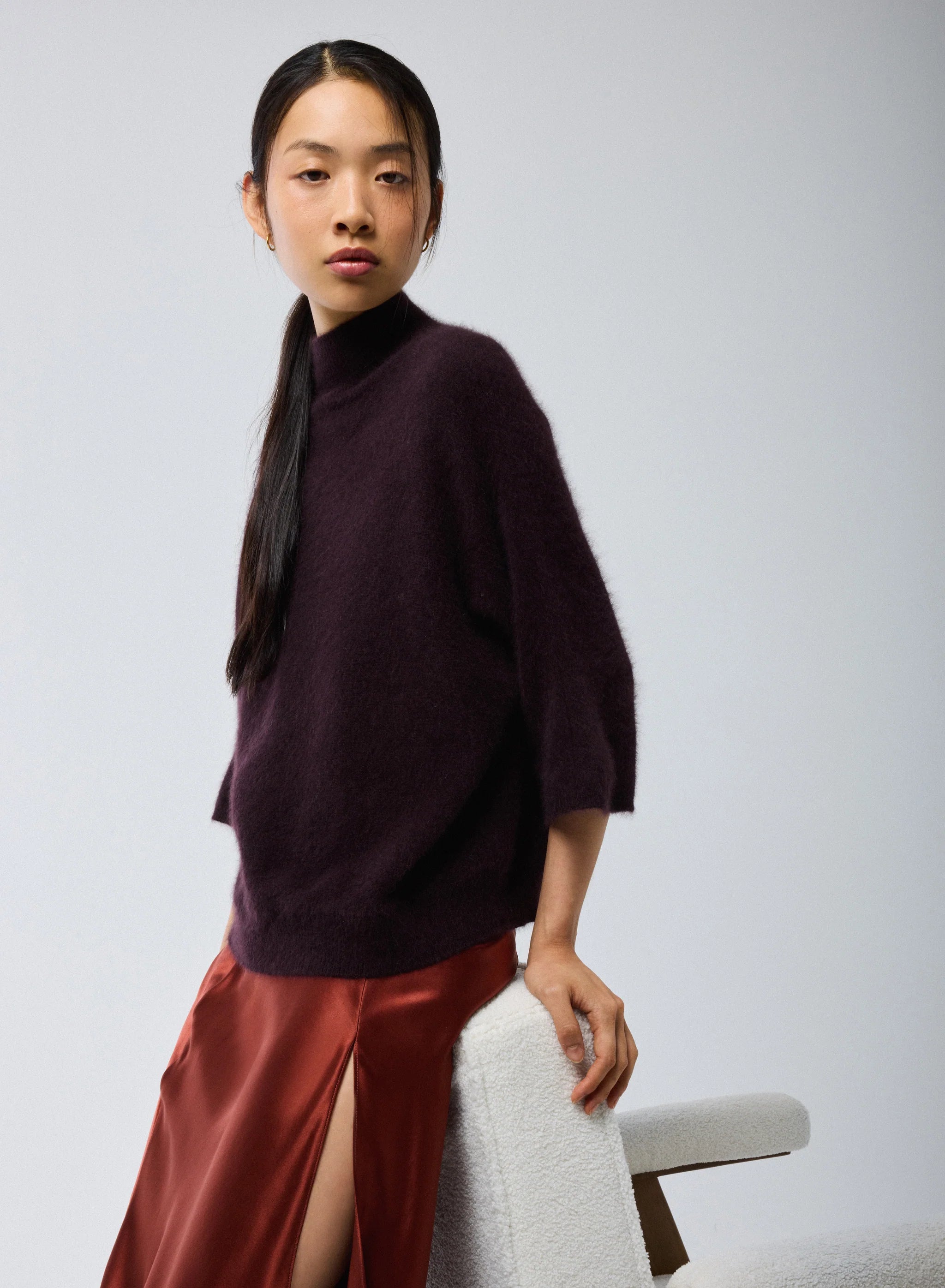 Majestic Filatures Høj Hals Sweater Aubergine