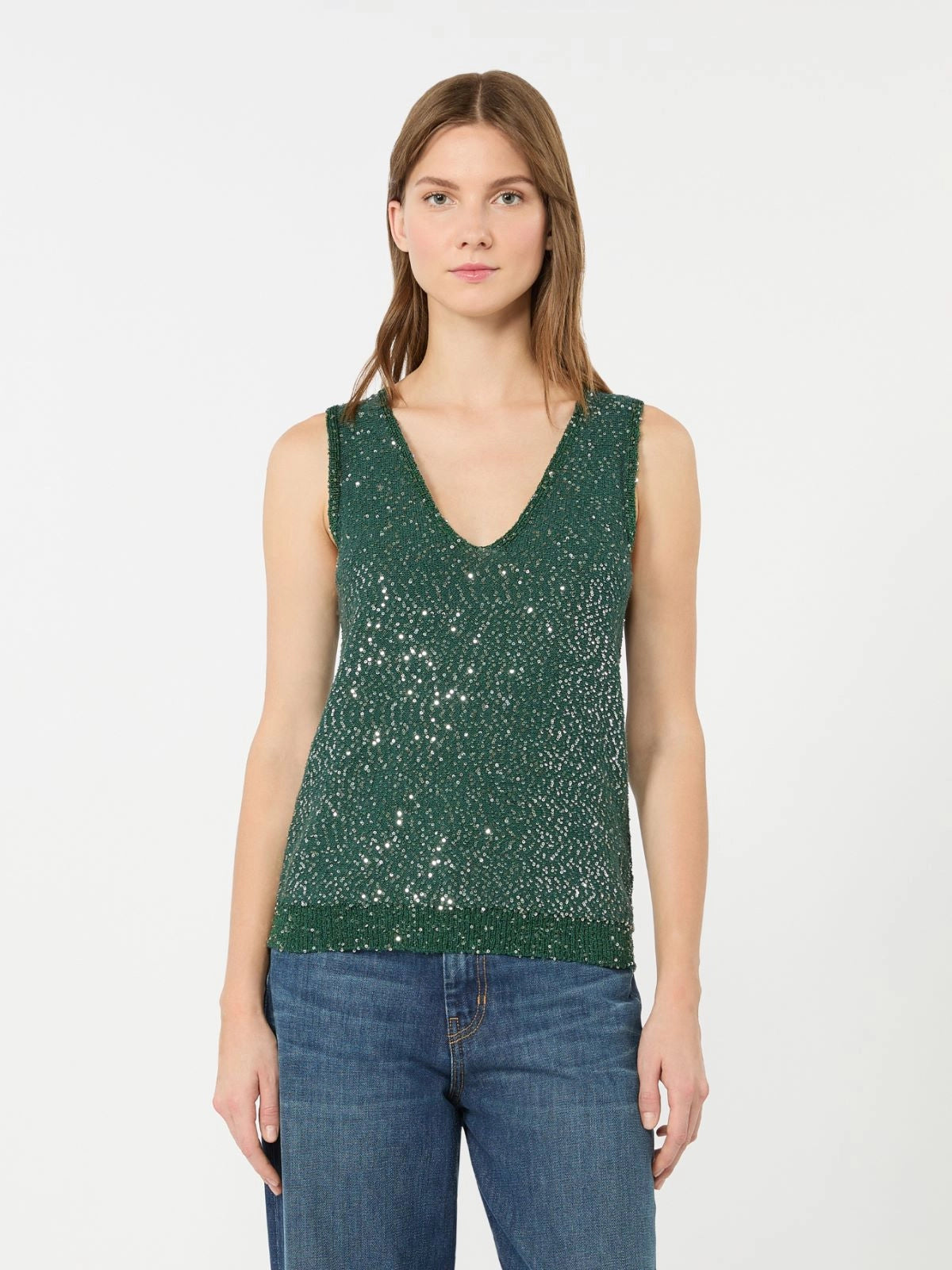 Max Mara Weekend Milord Top i grøn med Pailetter