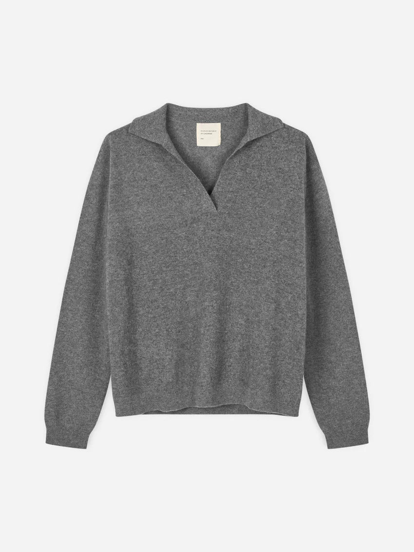 People's Republic of Cashmere Oversized Collar V-Neck Heather Grey