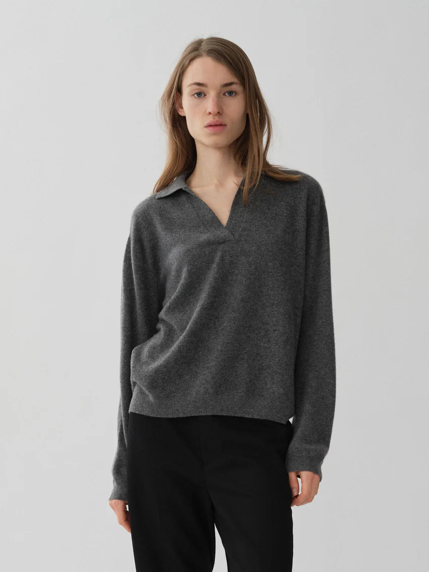 People's Republic of Cashmere Oversized Collar V-Neck Heather Grey