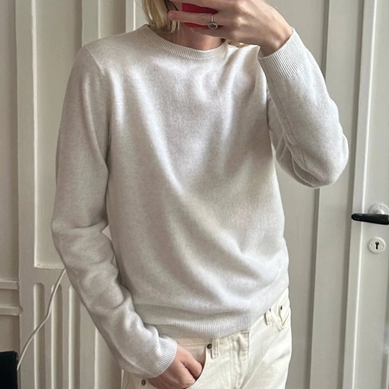 People's Republic of Cashmere Fitted Round Neck Sweater Ecru