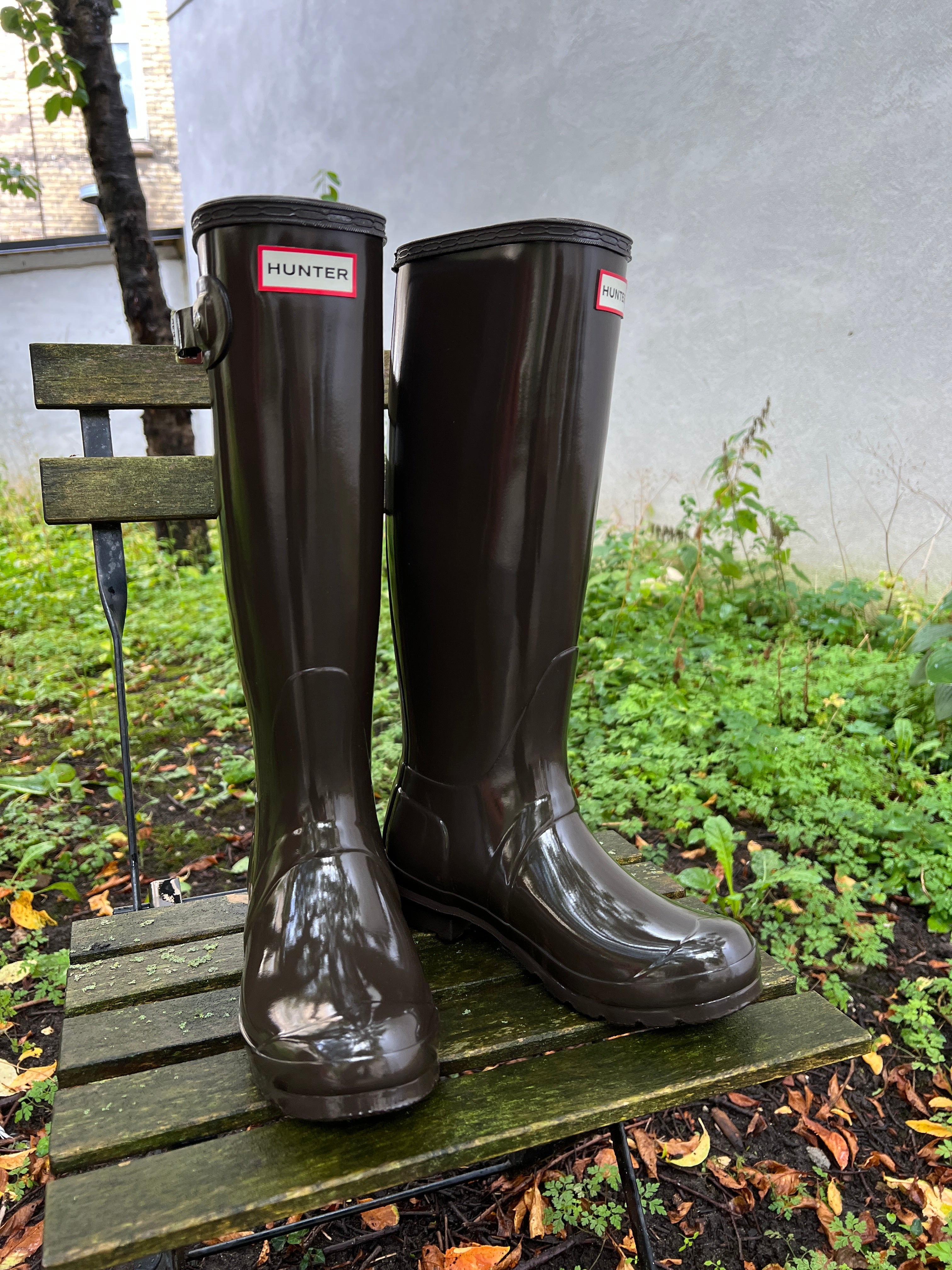 Hunter Original Tall Gloss Wellington Boots Chocolate Brown