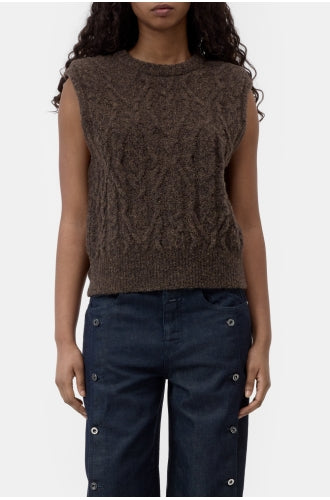 Closed Crew Neck Vest Mørkebrun