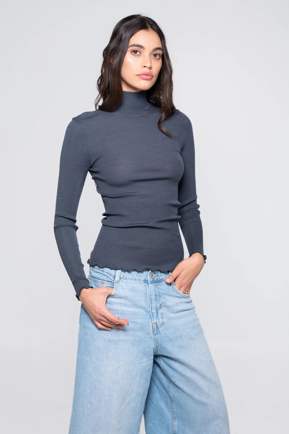 Oscalito Langærmet Bluse m. Mock turtleneck Storm
