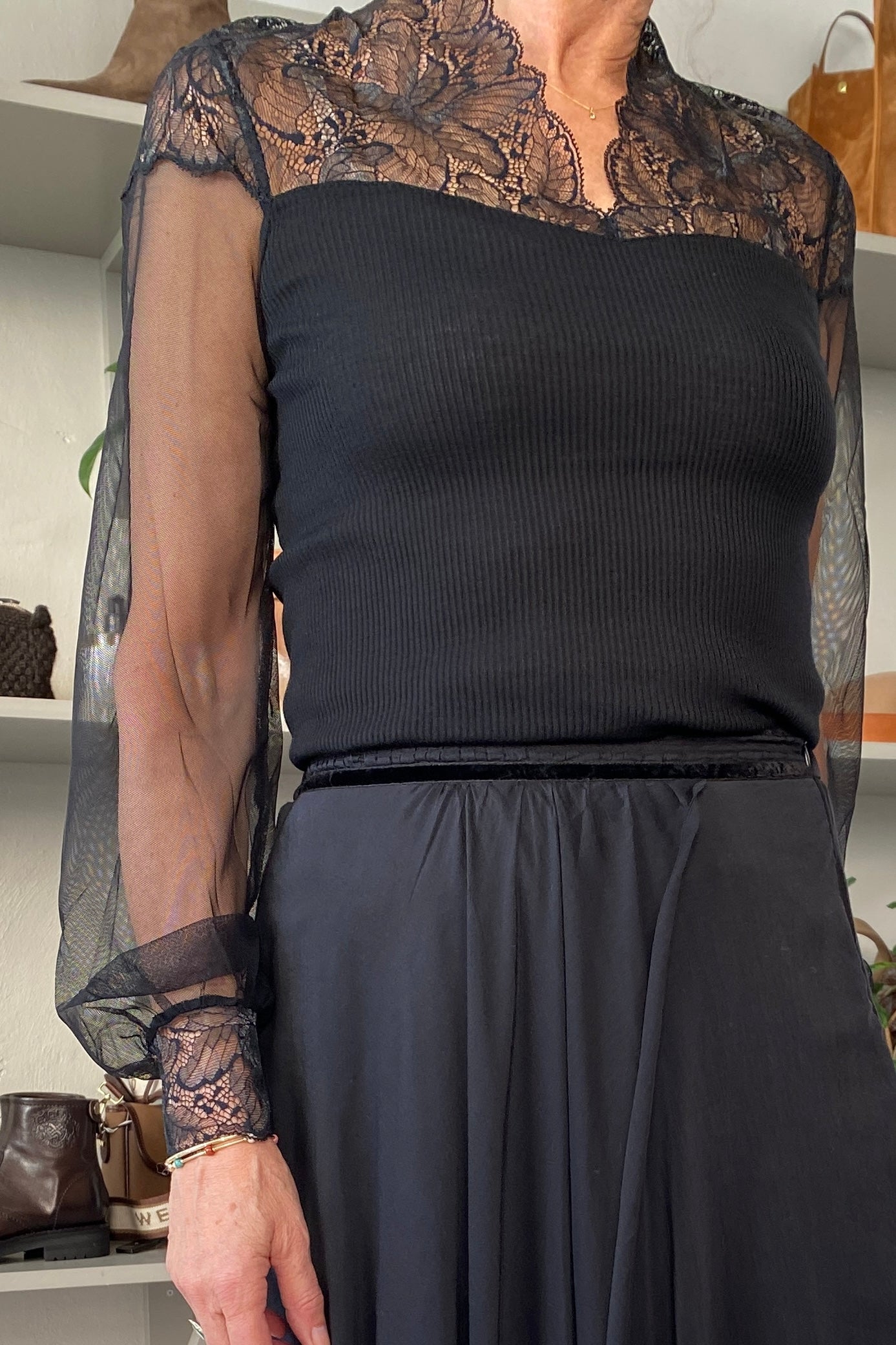 Oscalito Langærmet Blonde Bluse Sort