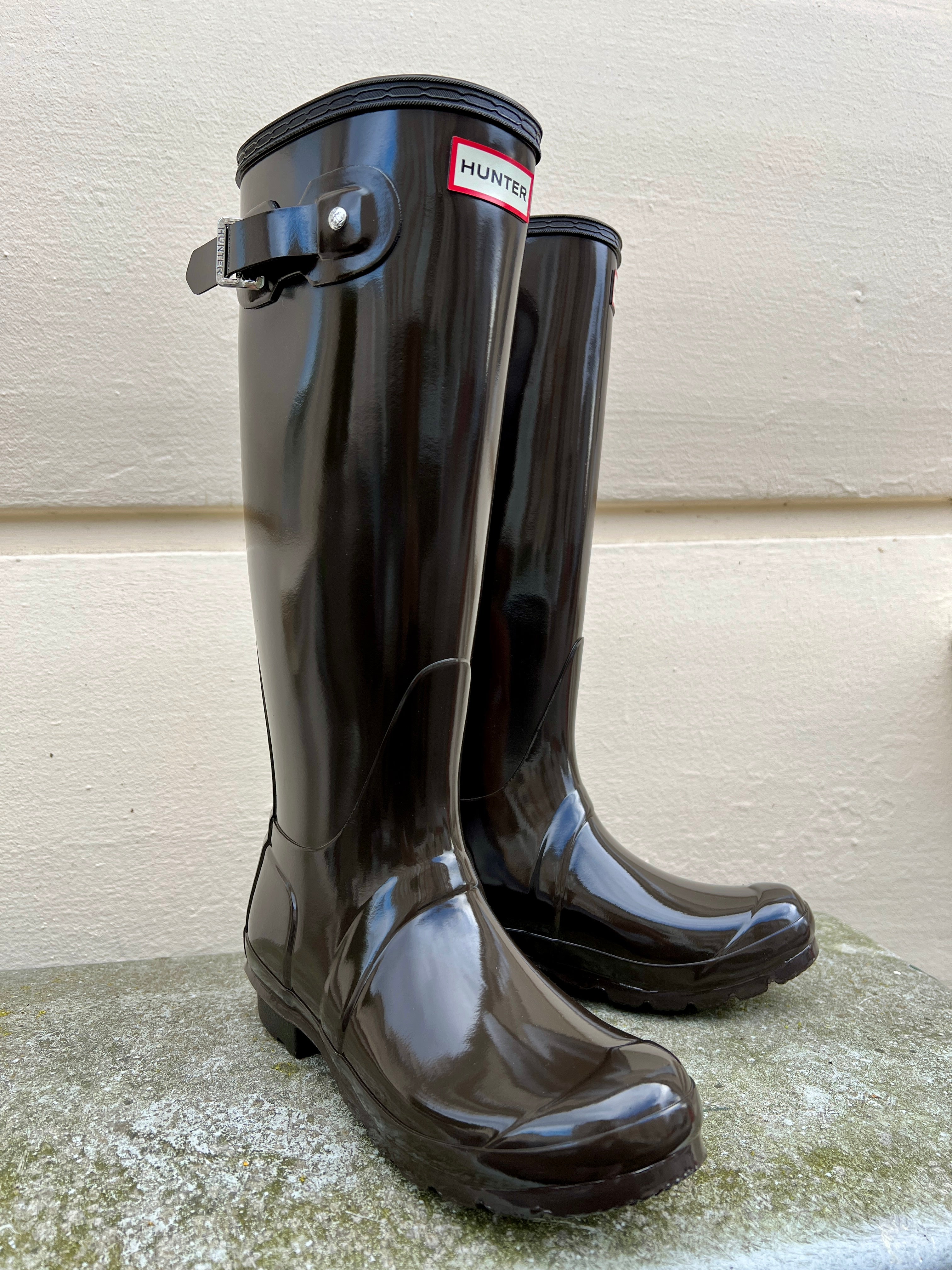 Hunter Original Tall Gloss Wellington Boots Chocolate Brown