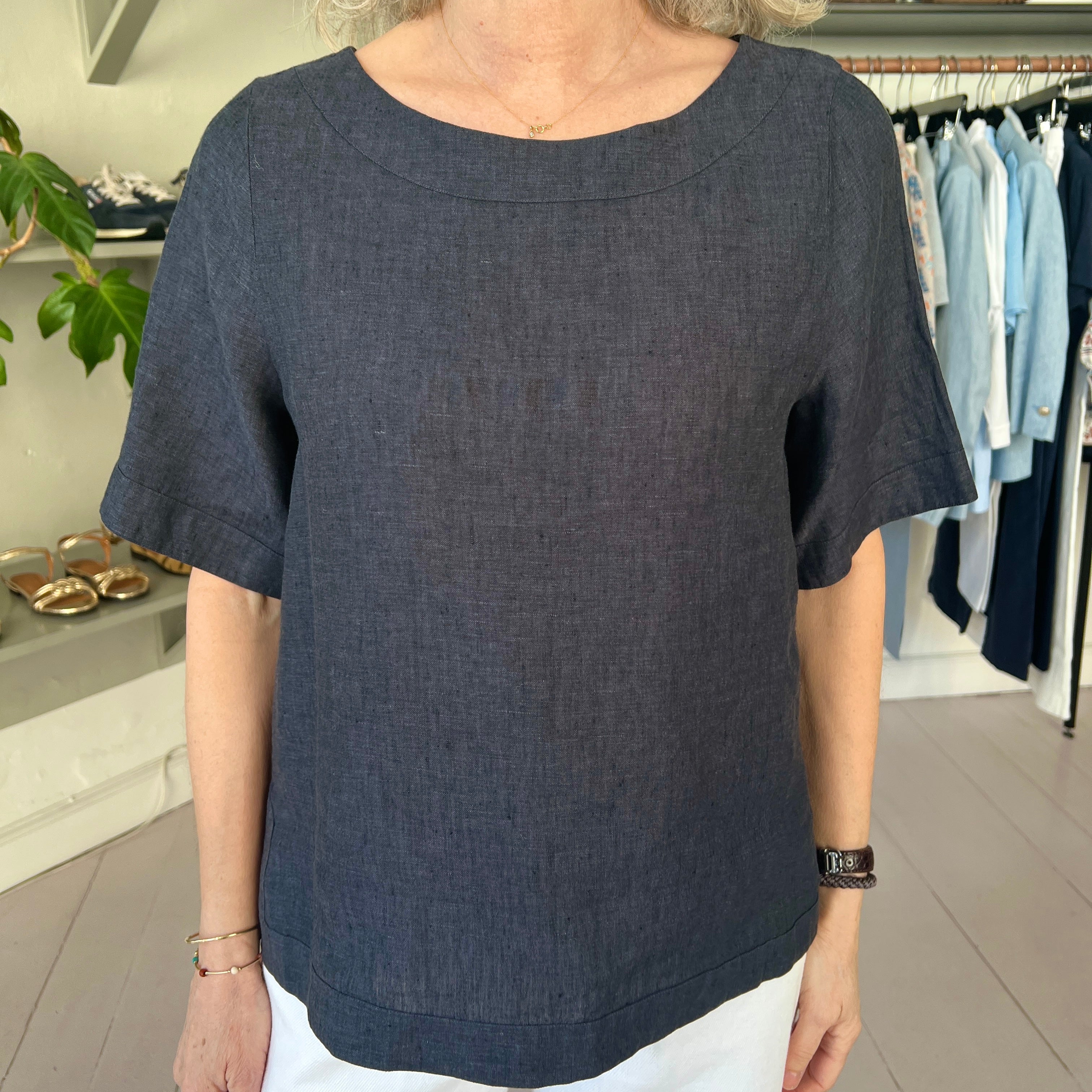 Xacus Fiamma Hør Bluse Mørkeblå