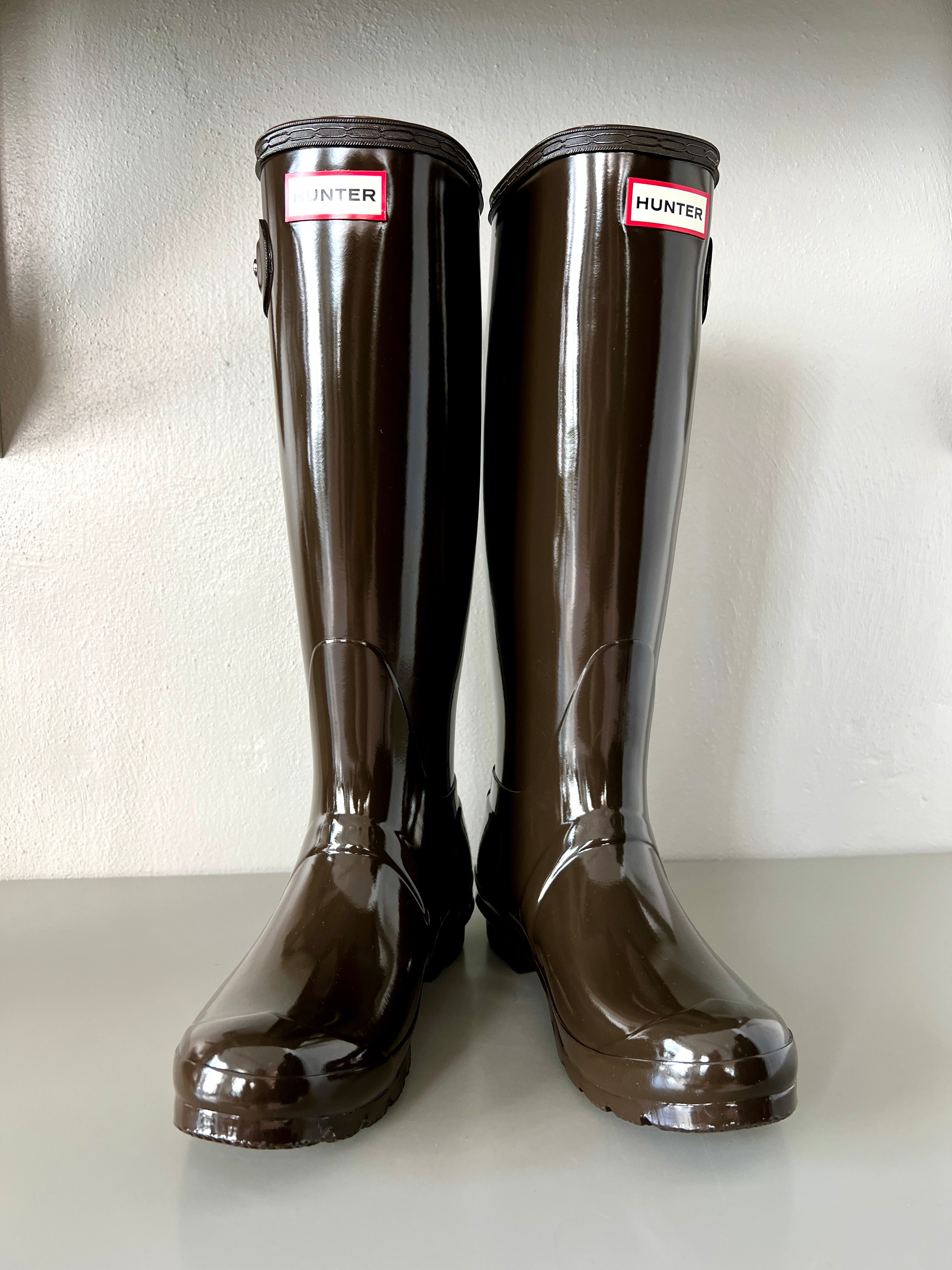Hunter Original Tall Gloss Wellington Boots Chocolate Brown