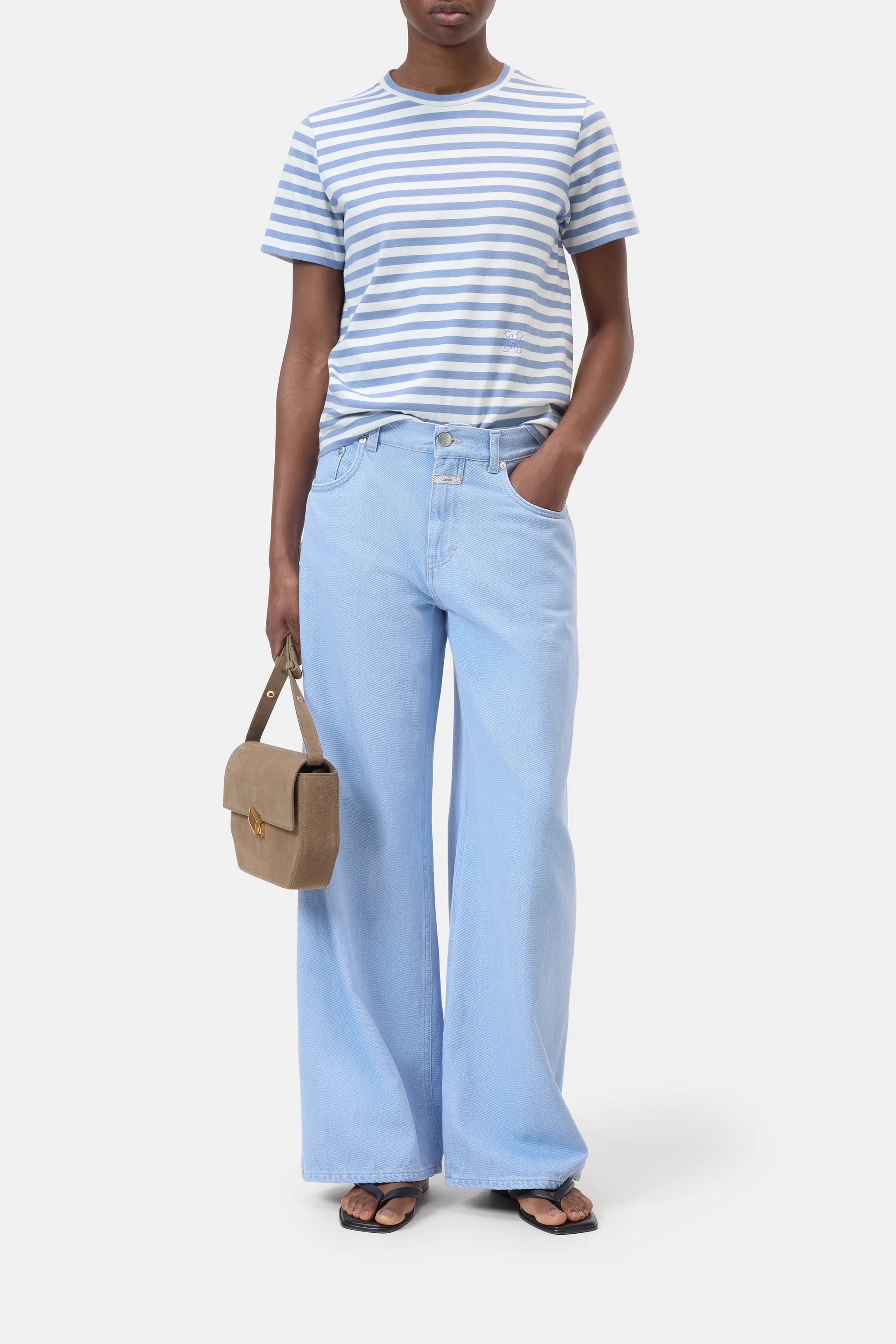 Closed Basic T-shirt Stribet Stone Blue