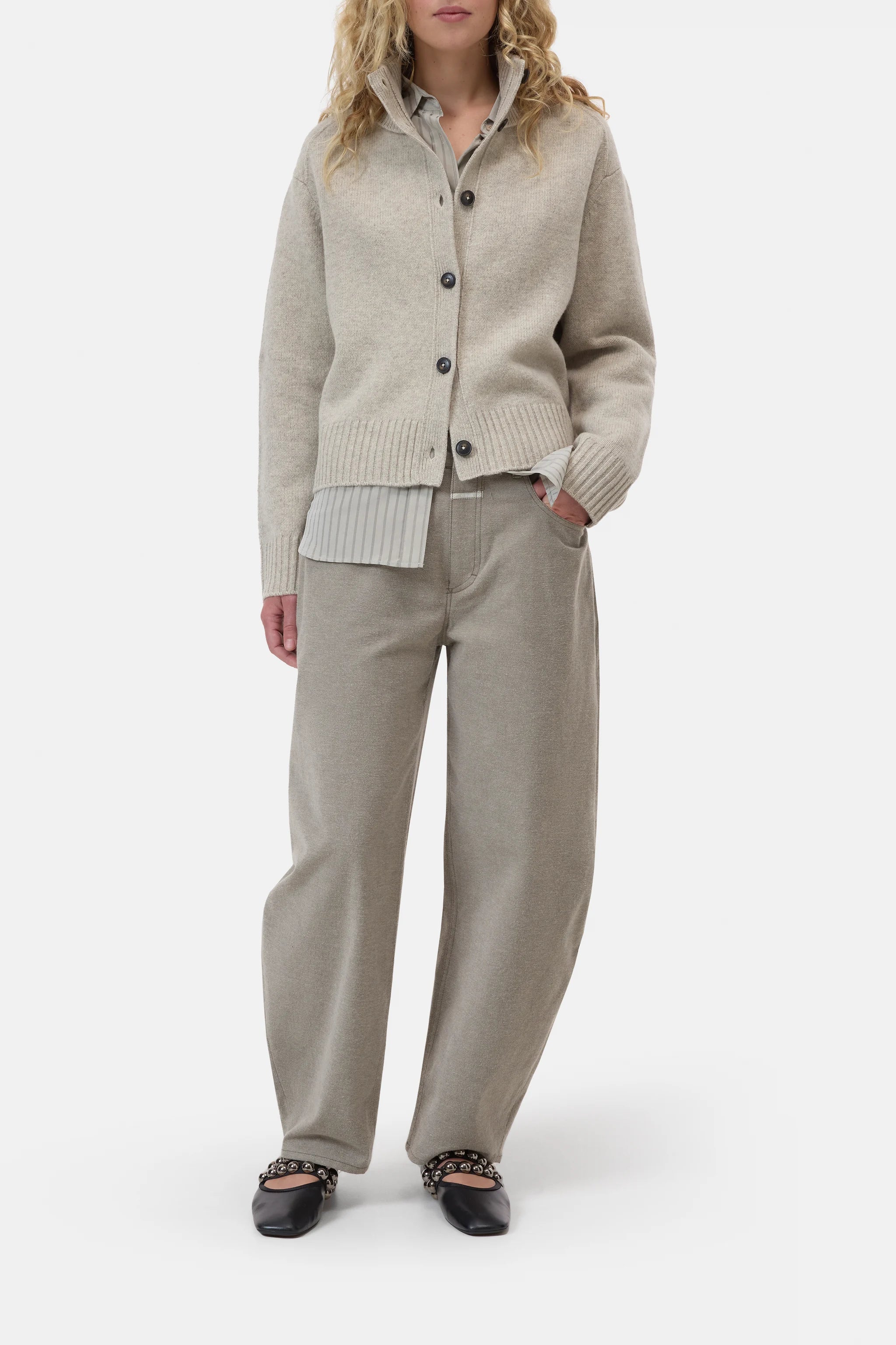 Closed Rullekrave Merino Cardigan Silt Grey