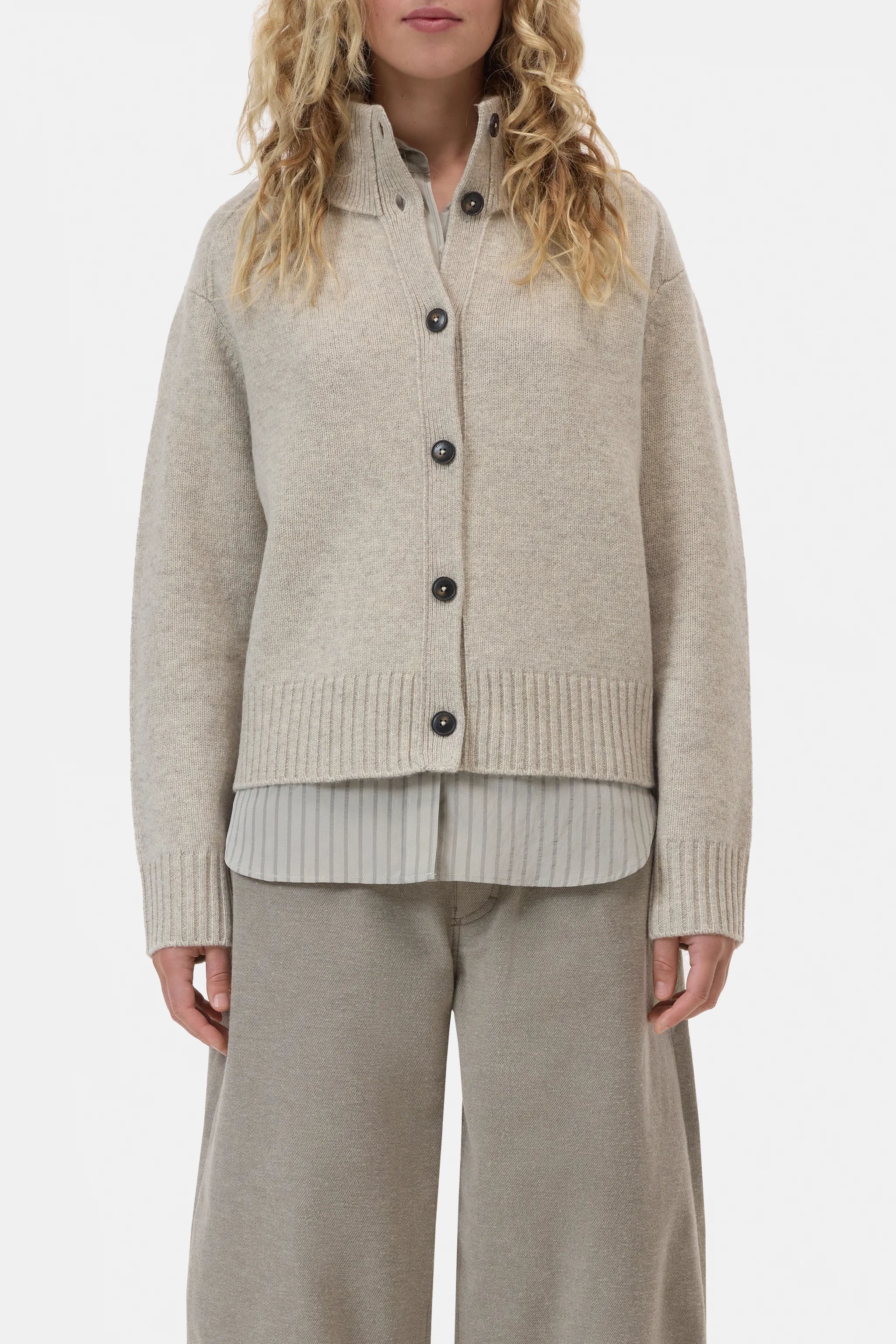 Closed Rullekrave Merino Cardigan Silt Grey