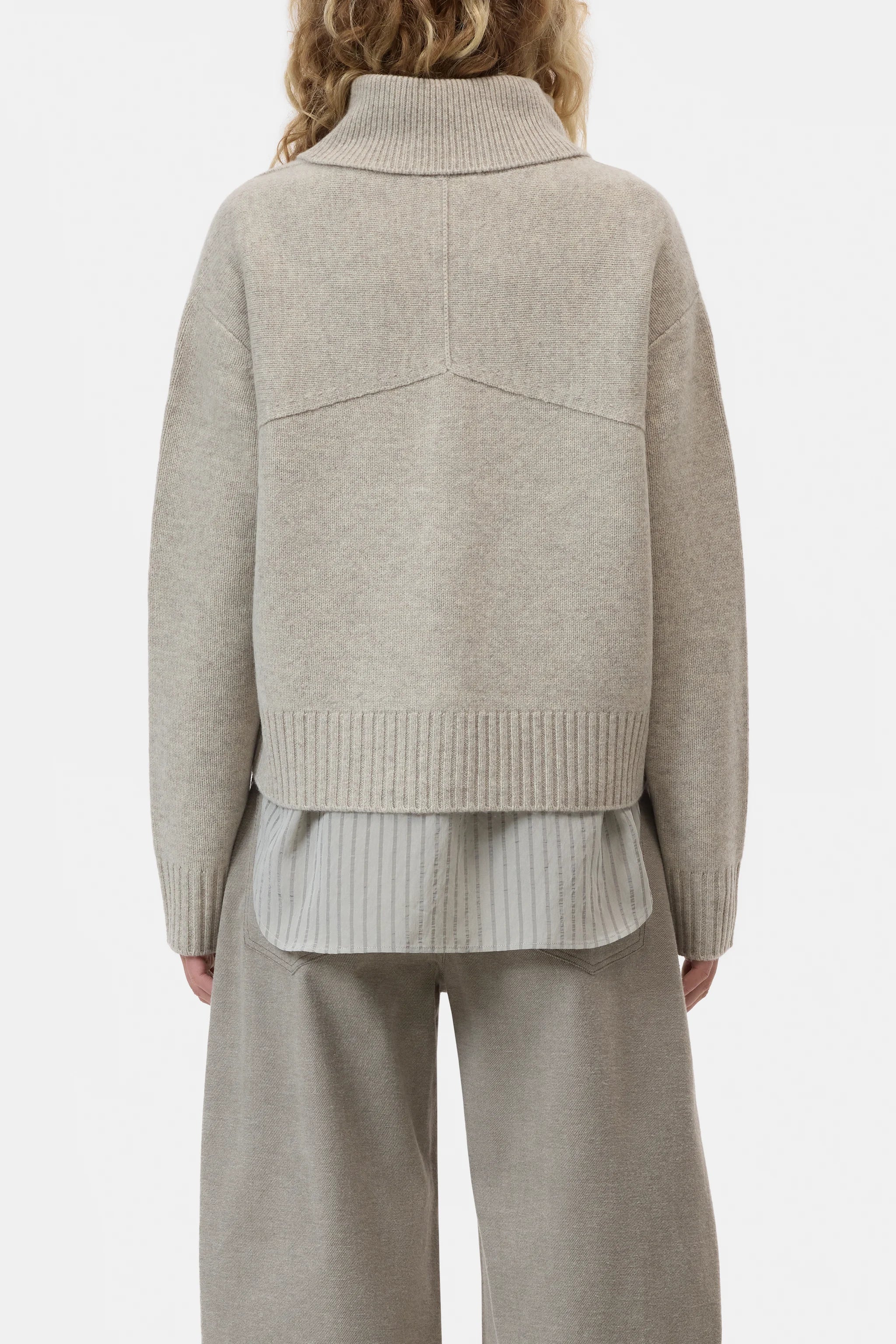 Closed Rullekrave Merino Cardigan Silt Grey