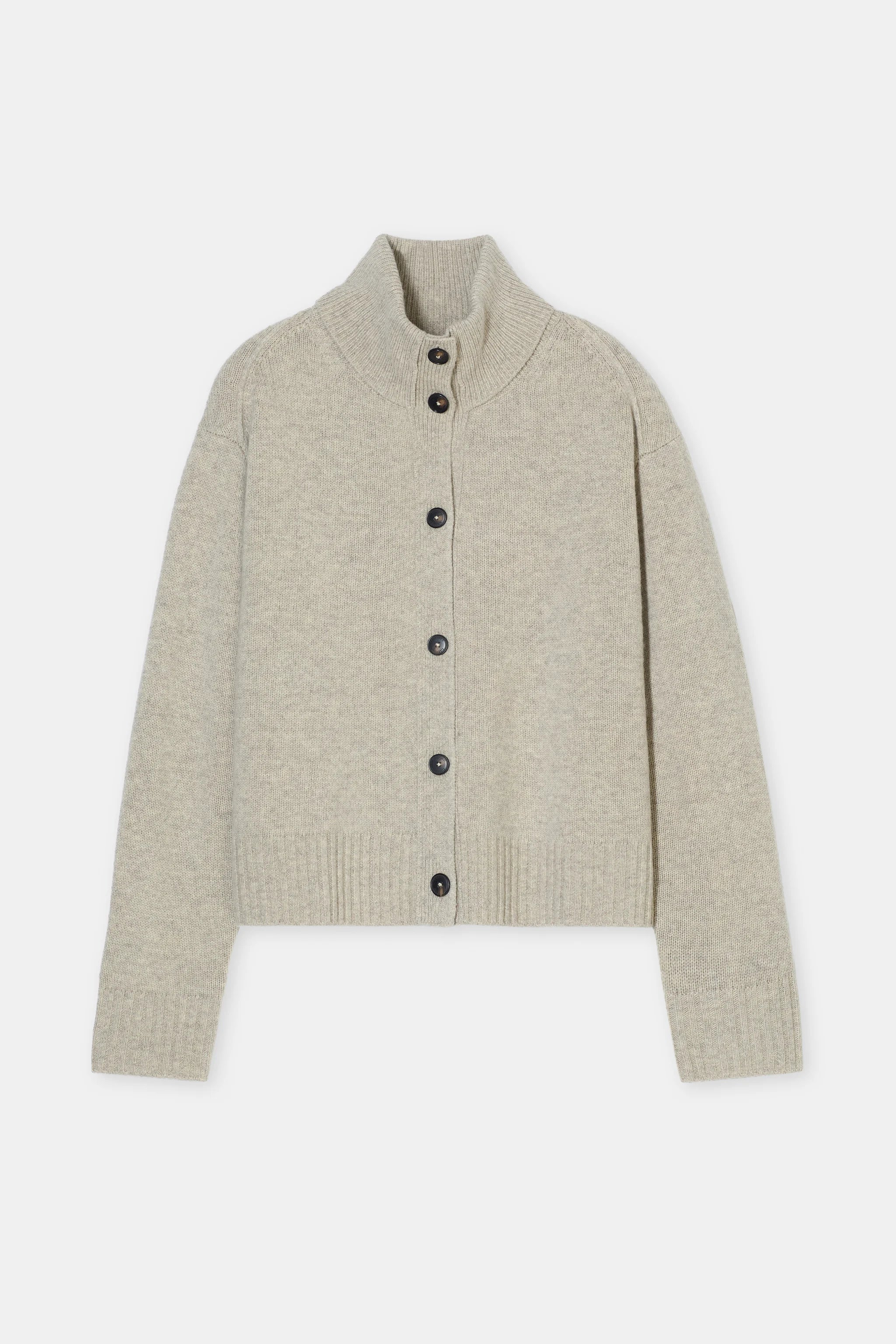 Closed Rullekrave Merino Cardigan Silt Grey