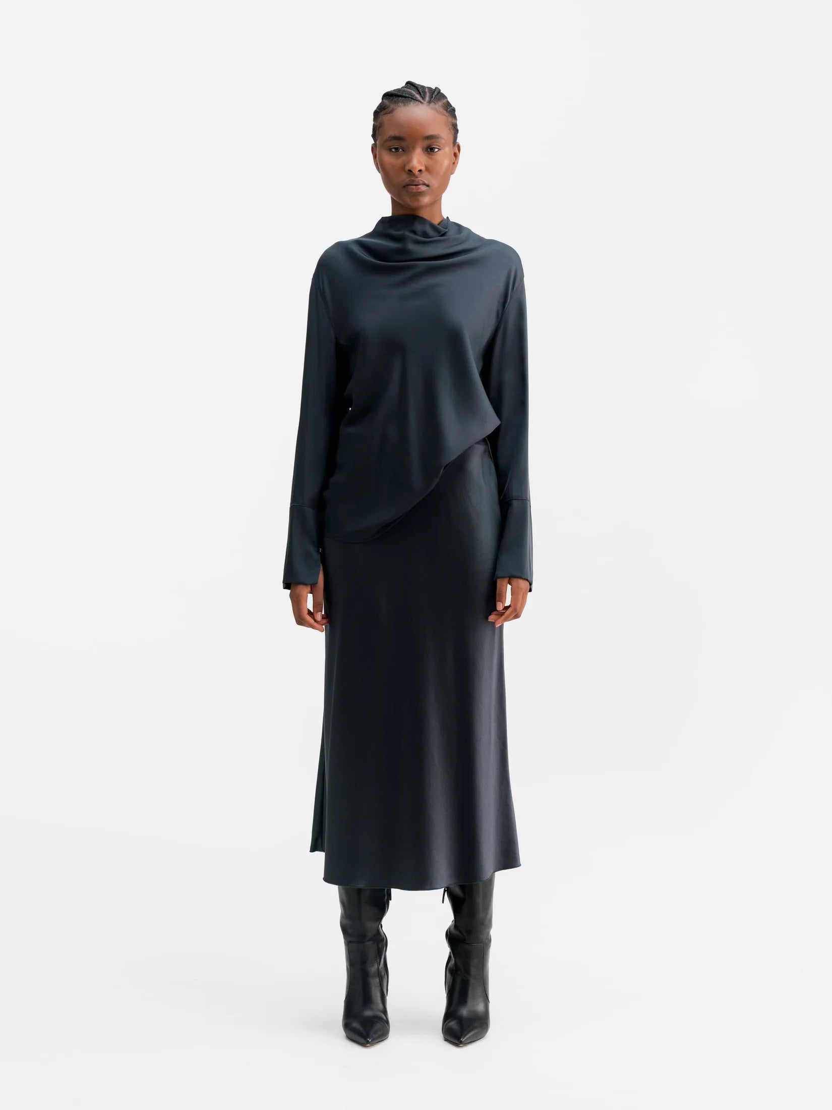 Ahlvar Gallery Hana Satin Nederdel Blue Grey