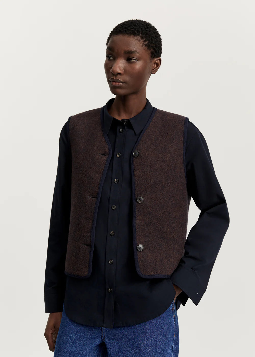 Aiayu Hilda Merinould Vest Navy Melange