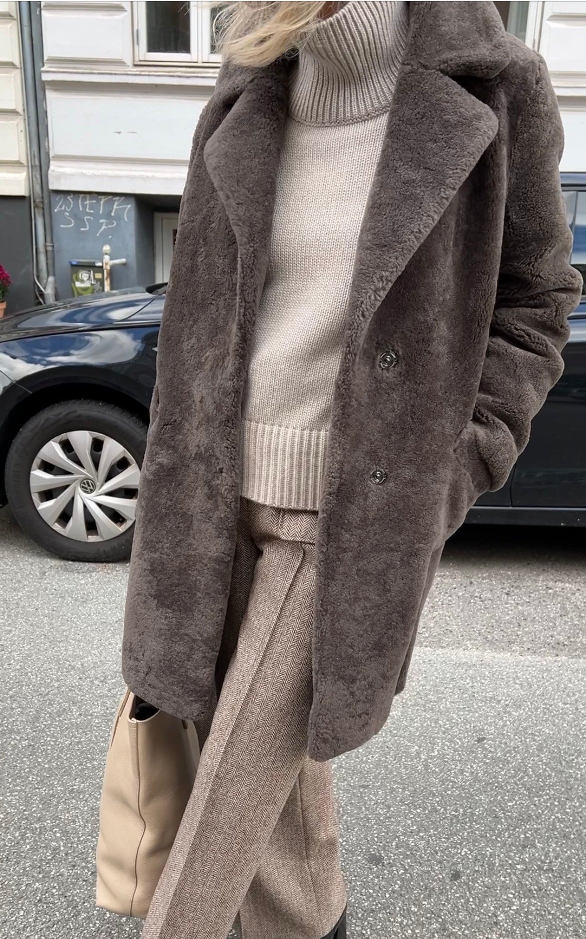 Levinsky April Curly Lamb Coat Taupe