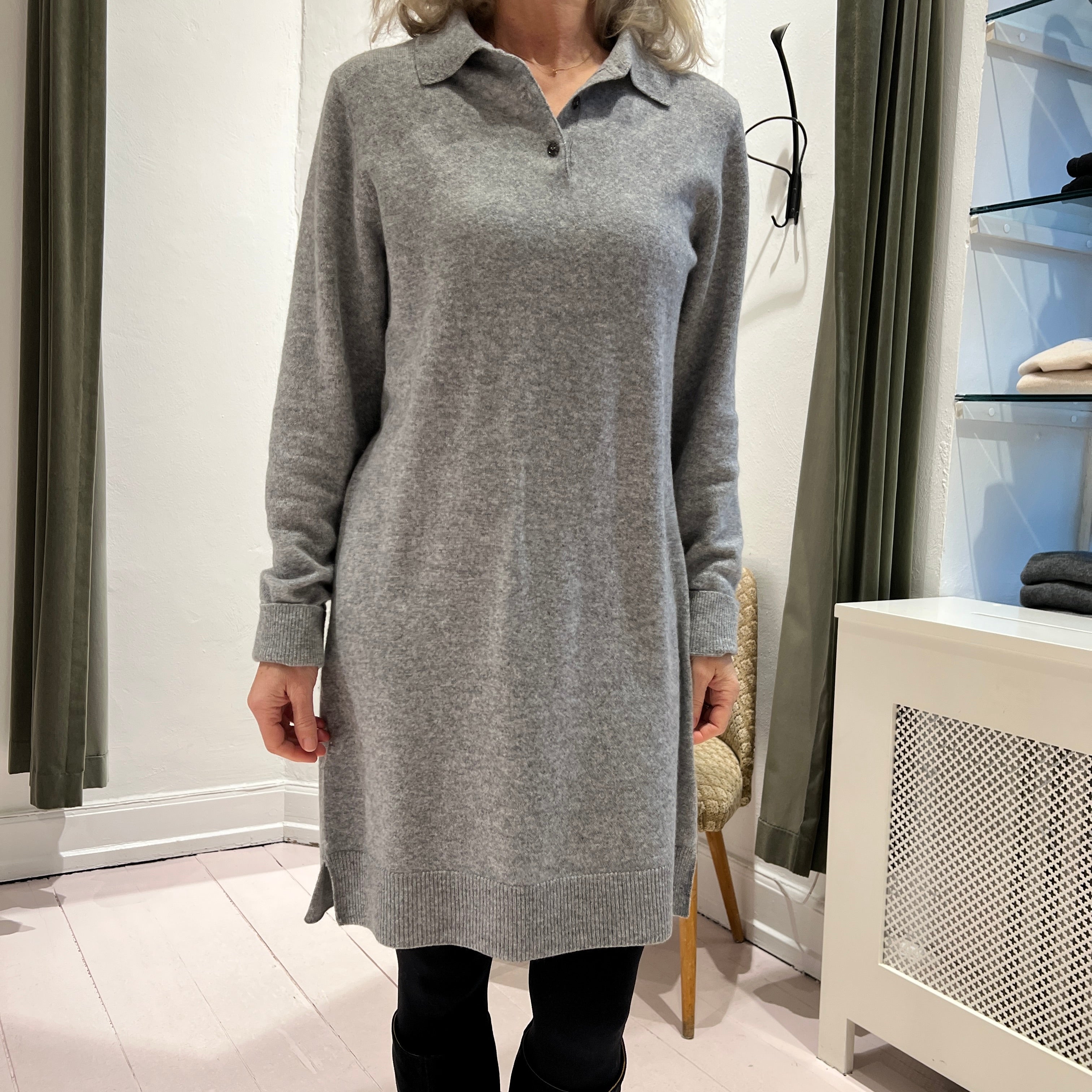 People's Republic of Cashmere Polo Dress Heather Grey