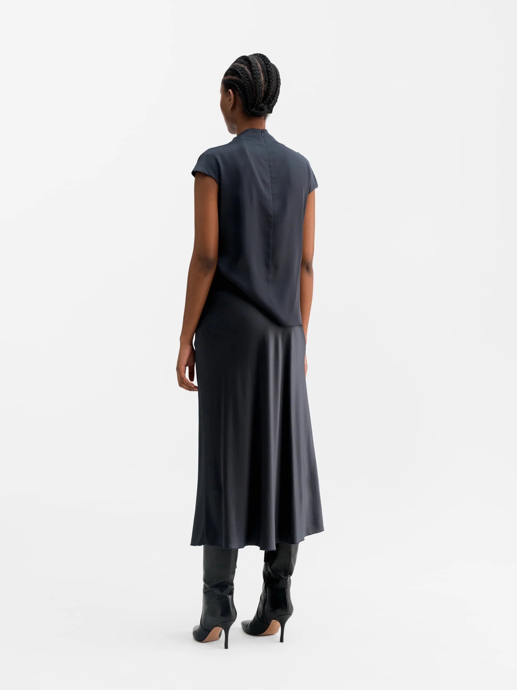 Ahlvar Gallery Hana Satin Nederdel Blue Grey