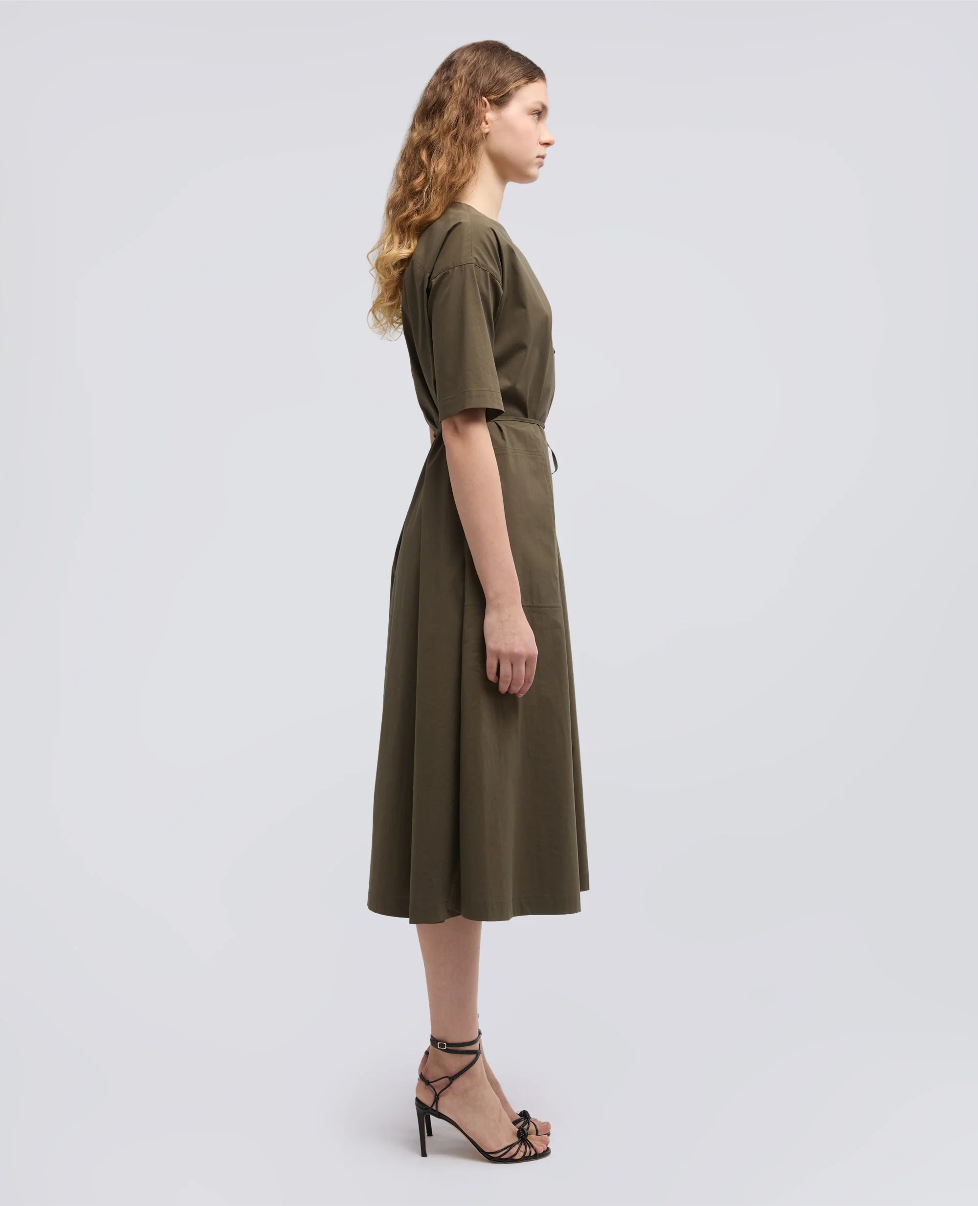 Aspesi Bomuld Kjole m. Bindebælte Military